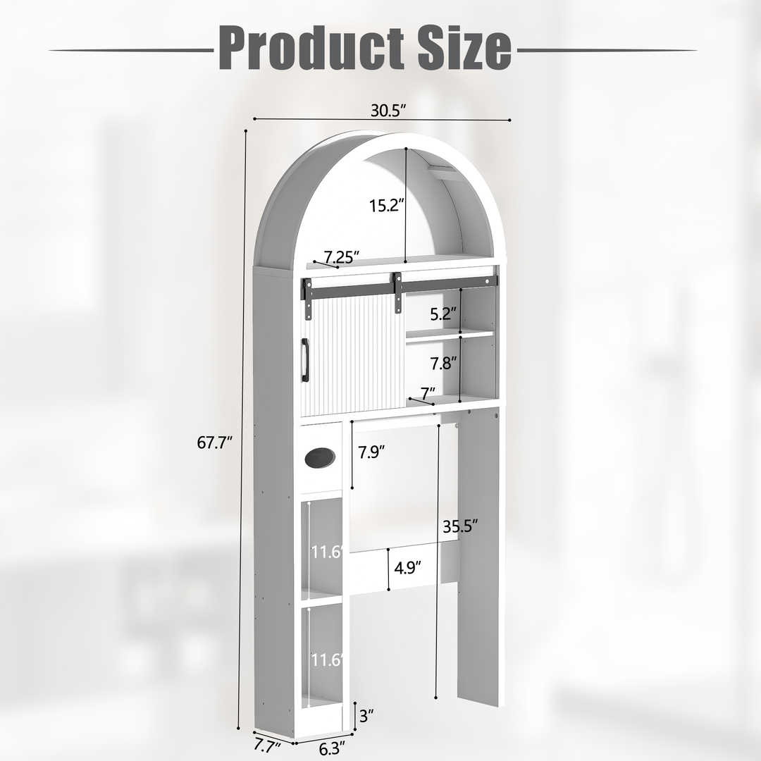 Over The Toilet Storage Cabinet with Wood Grain Doors and Arc Design