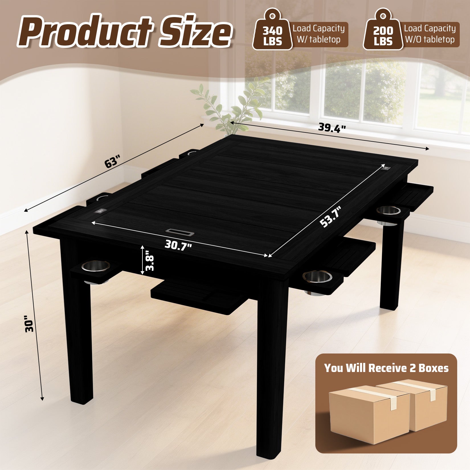 AHB® Board Game Table for 4-6 with Led Light
