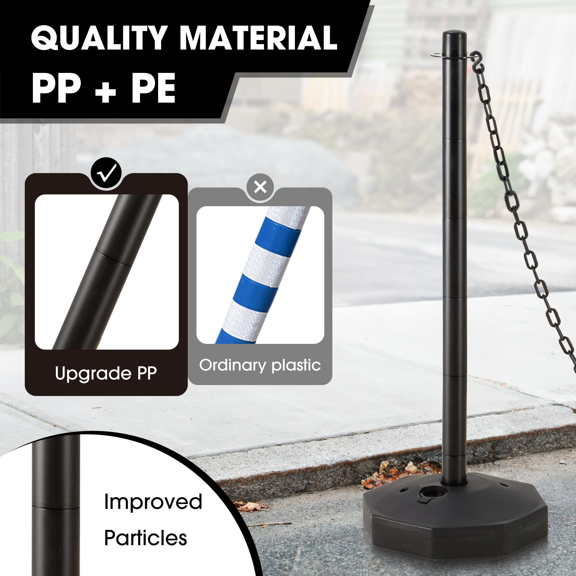AHB® 6 Pack Traffic Barricade Delineator Post with Fillable Base, Crowd Control Barriers, Cones for Parking Lot, Adjustable Stanchions with 5.4FT Plastic Chain Outdoor and Indoor