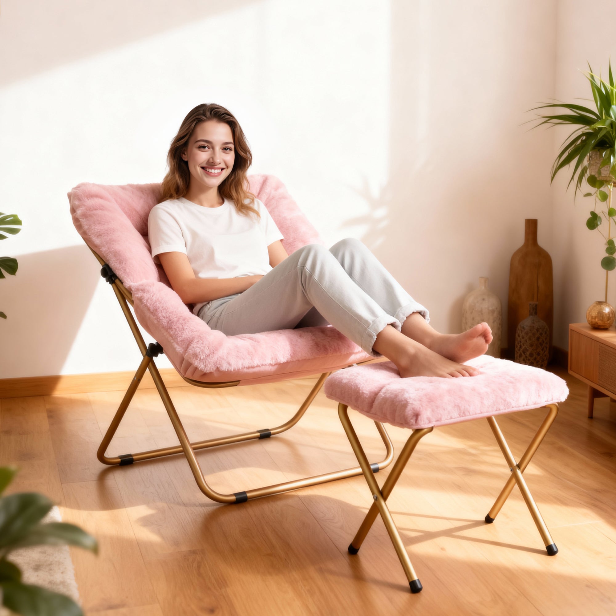 Comfy Saucer Chair, Foldable Living Room Chairs, Soft Faux Fur Lounge Chair for Bedroom, Reading Chairs for Adults,Teens, X-Large