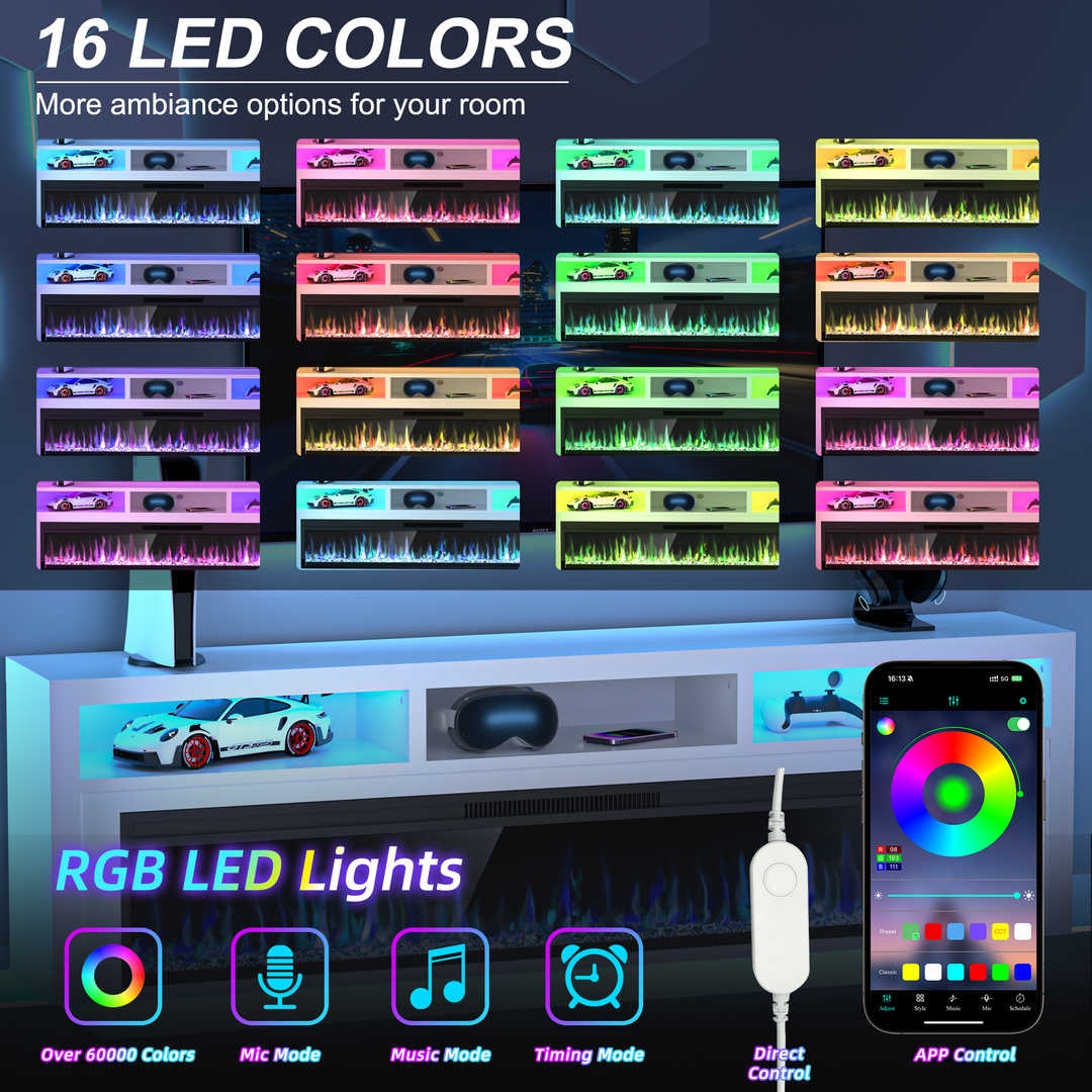 Fireplace TV Stand with LED Lights and Storage Cabinet