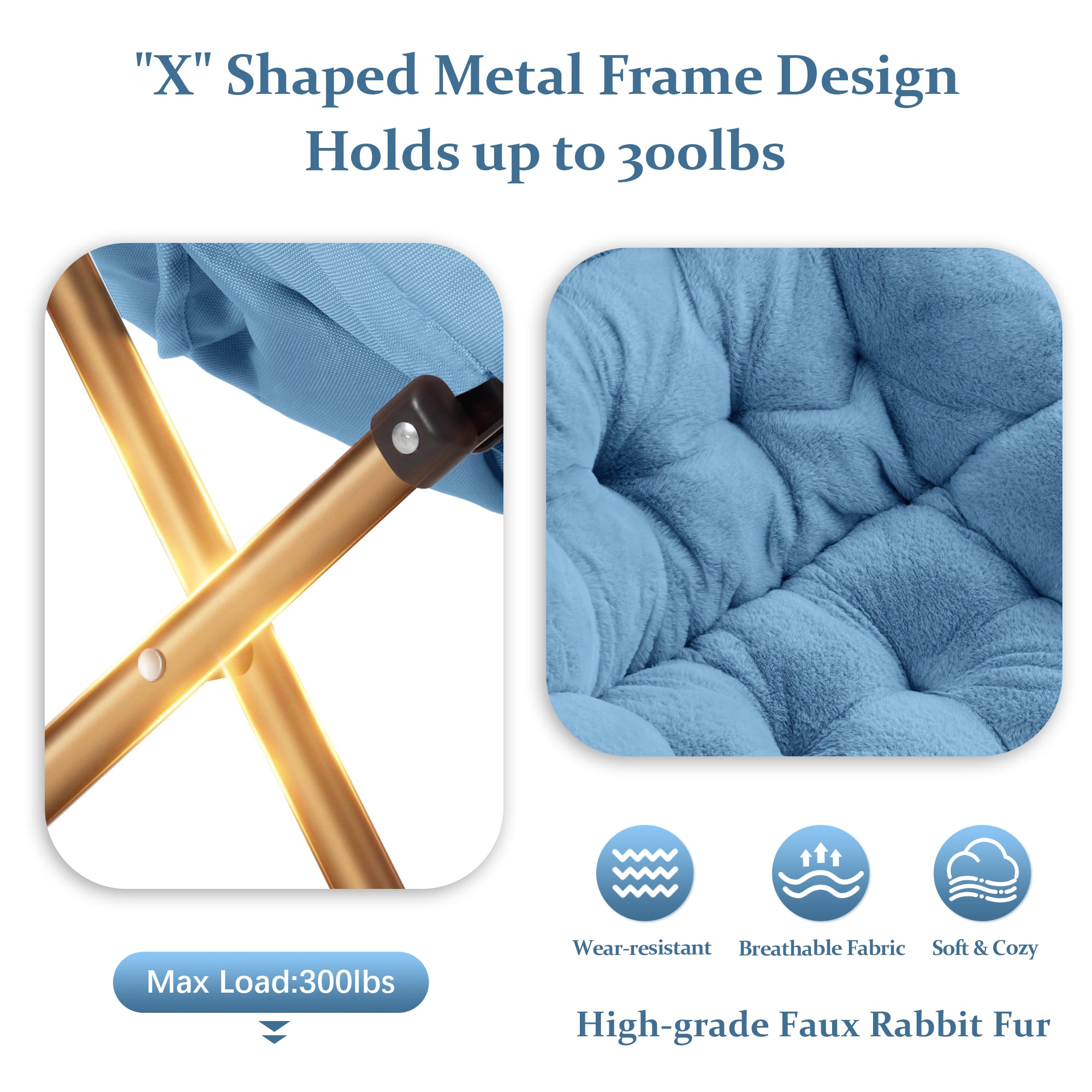 Comfy Saucer Chair, Foldable Living Room Chairs, Soft Faux Fur Lounge Chair for Bedroom, Reading Chairs for Adults,Teens, X-Large