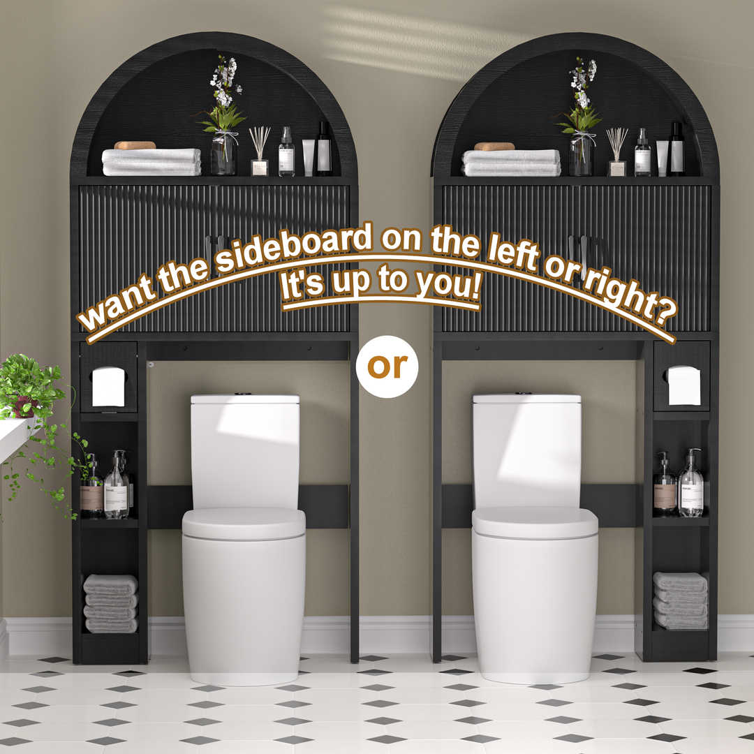 Over The Toilet Storage Cabinet with Wood Grain Doors and Arc Design