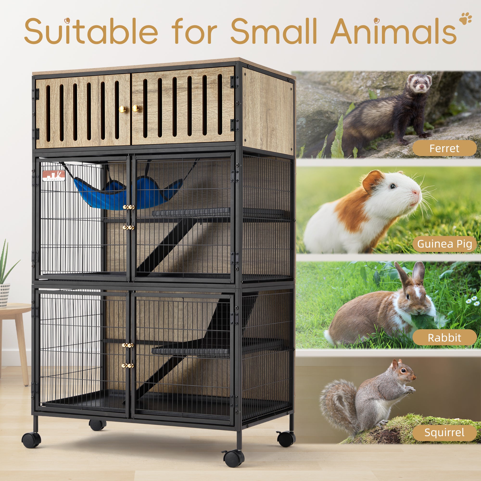 60"H Metal Large Ferret Cage with Removable Ramps, Double Door