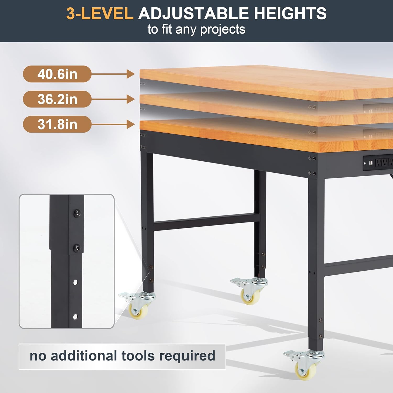 AHB® Adjustable Workbench，Heavy Duty Wood Work Bench 2000 Lbs Load Capacity