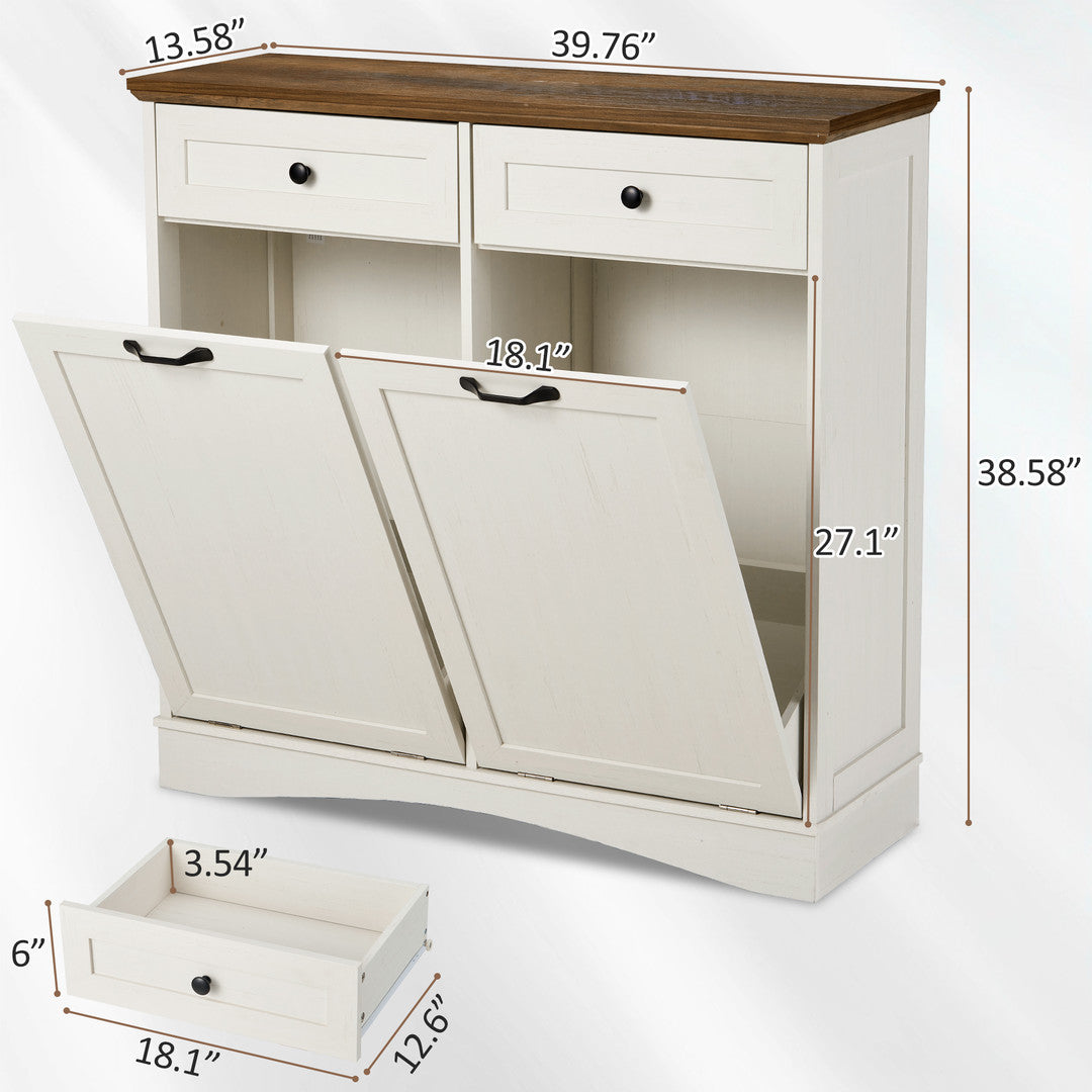 AHB® Double Tilt Out Trash Cabinet, 26 Gallon Trash Can Cabinet with Drawers & Handles for Kitchen