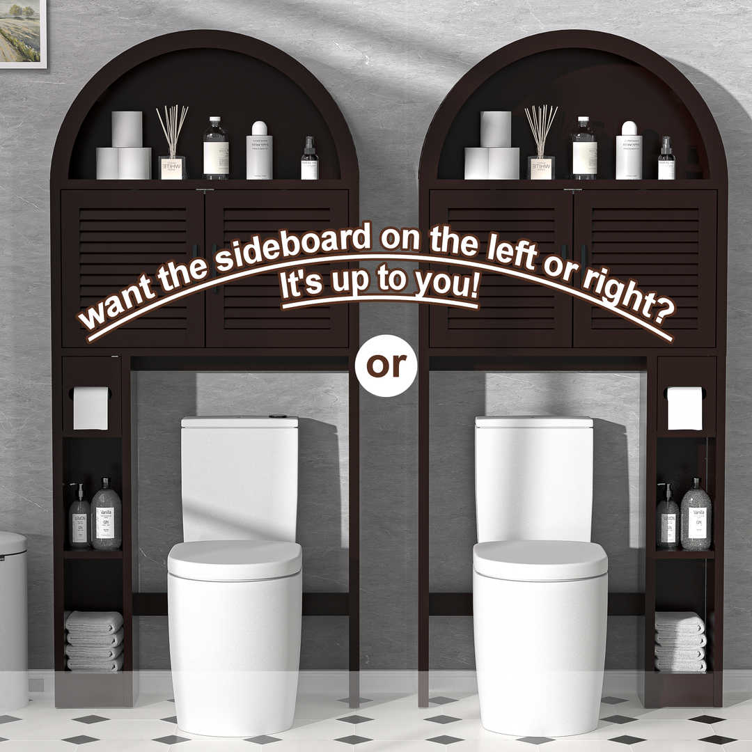 Over The Toilet Storage Cabinet with Wood Grain Doors and Arc Design