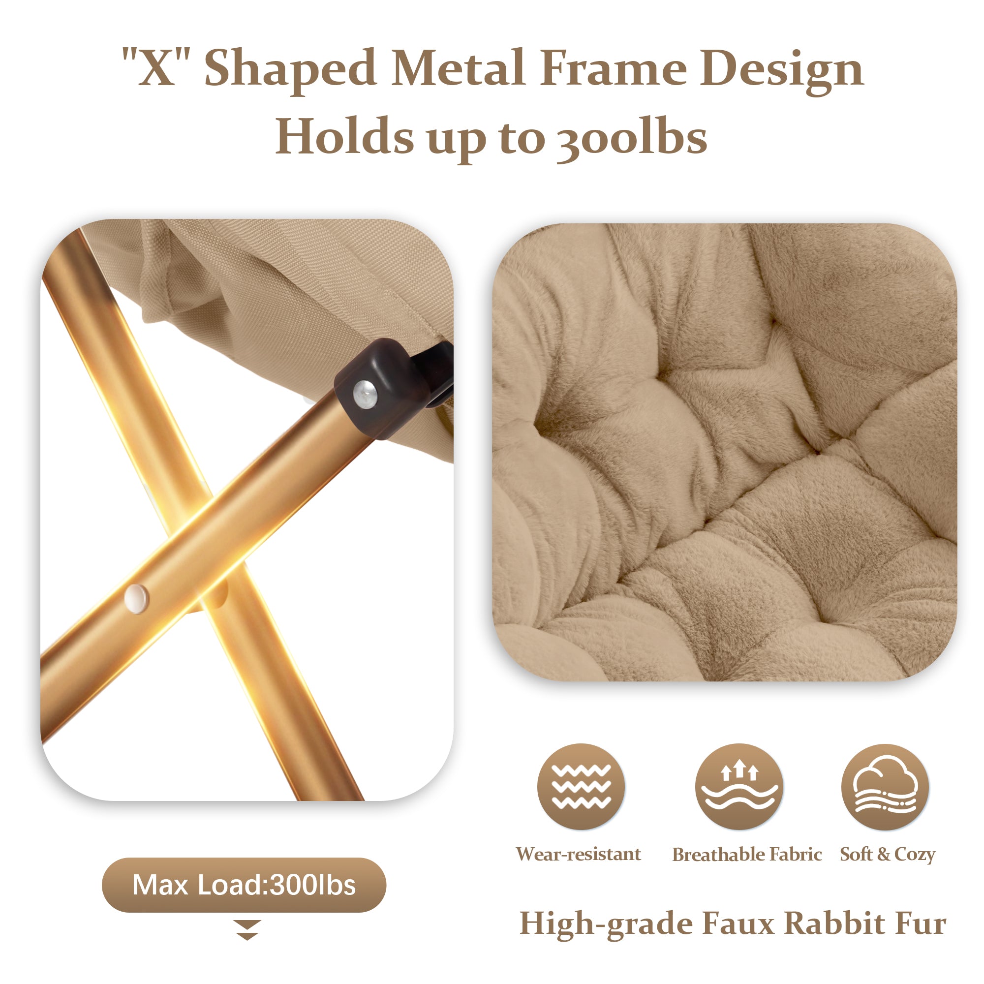 Comfy Saucer Chair, Foldable Living Room Chairs, Soft Faux Fur Lounge Chair for Bedroom, Reading Chairs for Adults,Teens, X-Large