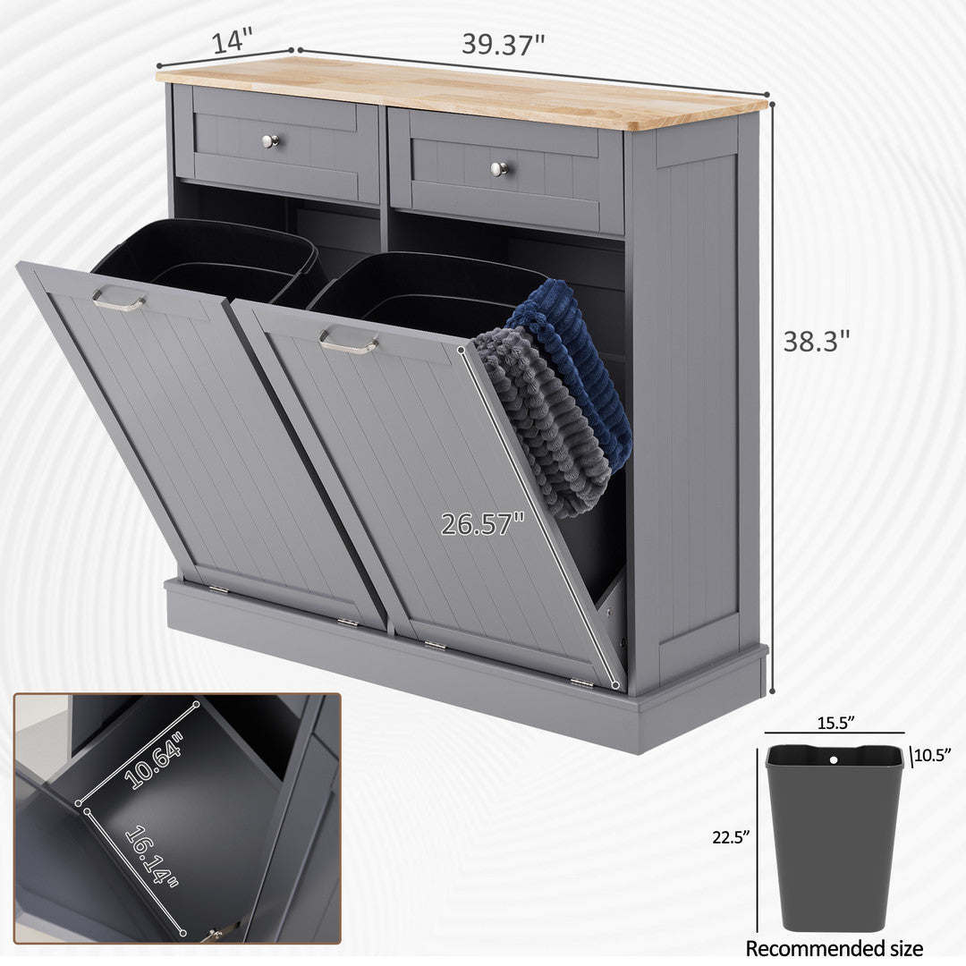 AHB® Double Tilt Out Trash Cabinet, 26 Gallon Trash Can Cabinet with Drawers & Handles for Kitchen
