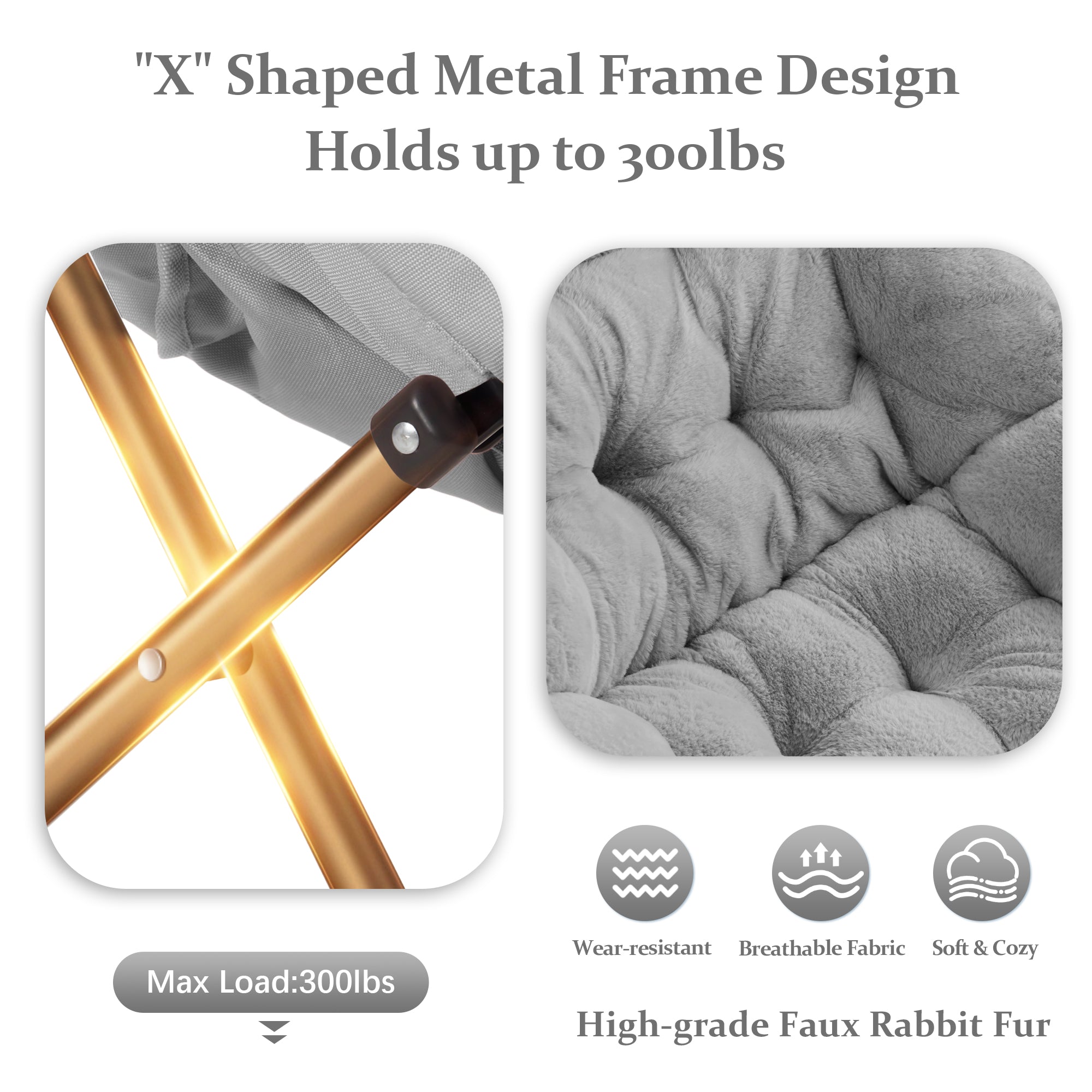 Comfy Saucer Chair, Foldable Living Room Chairs, Soft Faux Fur Lounge Chair for Bedroom, Reading Chairs for Adults,Teens, X-Large