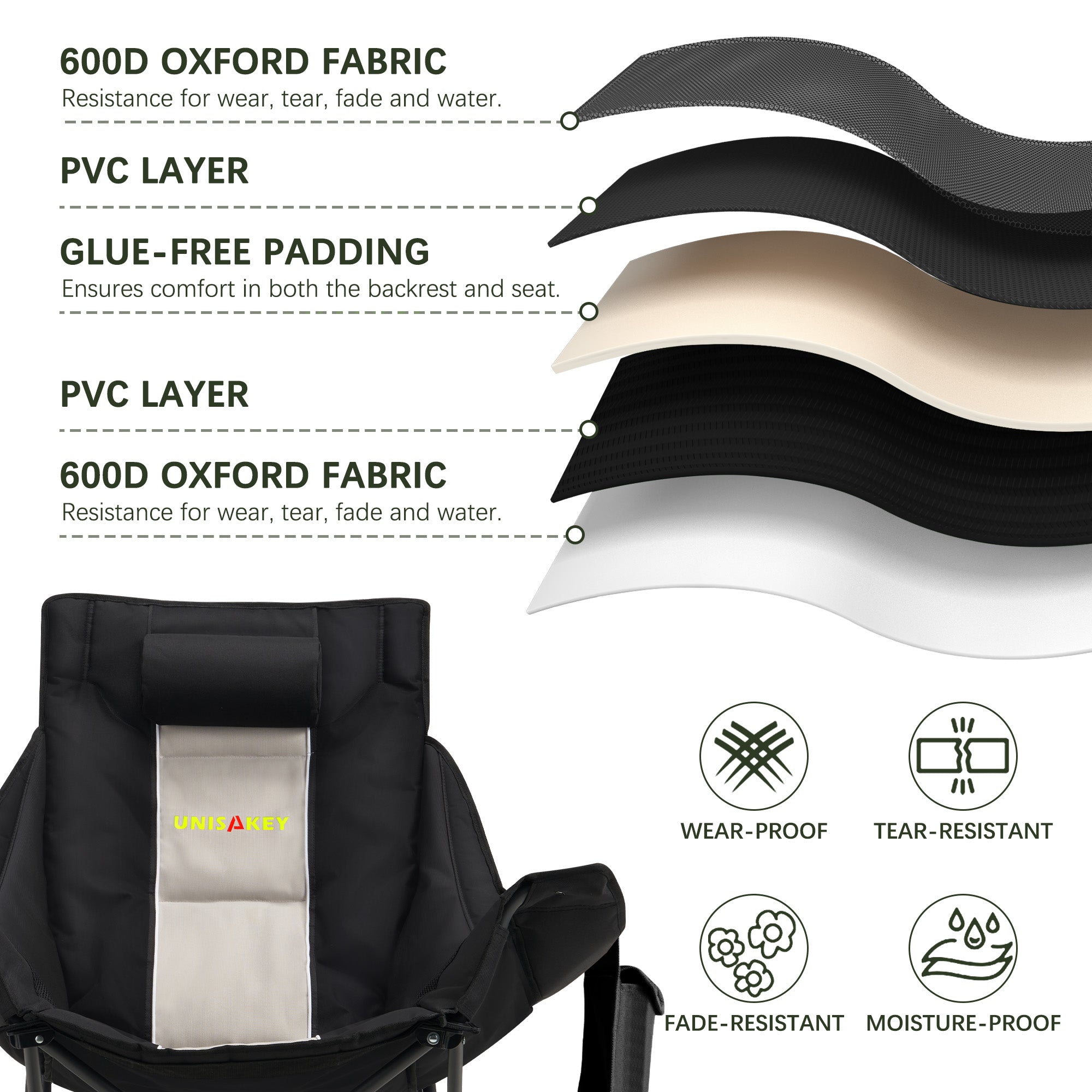 Oversized Rocking Camping Chair with Headrest & Cup Holder - 400lbs Capacity, 600D Oxford Fabric