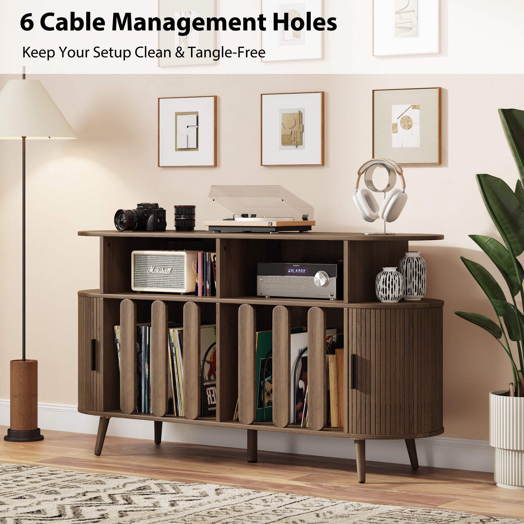 Record Player Stand with Vinyl Storage, Record Player Table