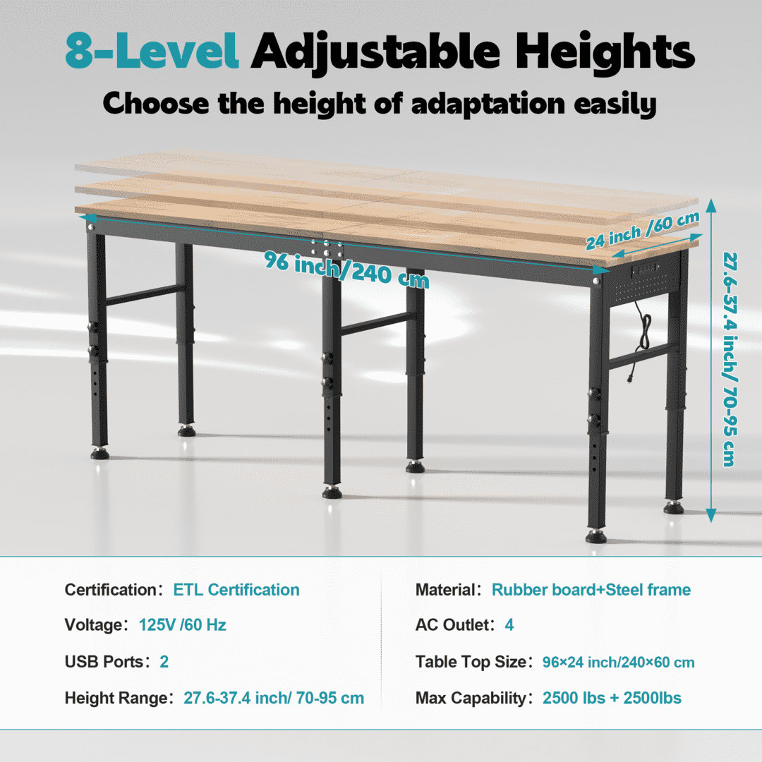 AHB® Adjustable Workbench，Heavy Duty Wood Work Bench 2000 Lbs Load Capacity
