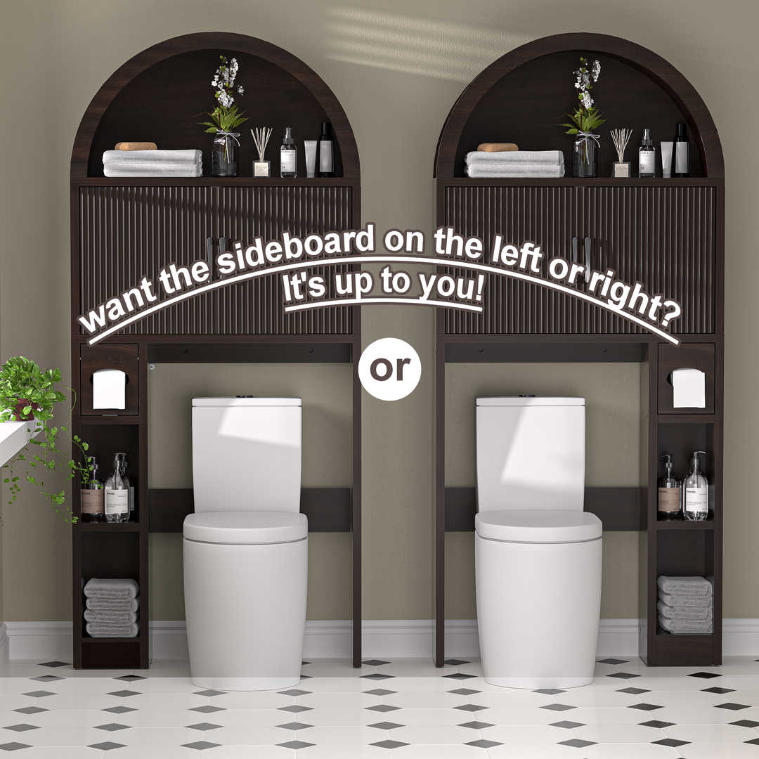 Over The Toilet Storage Cabinet with Wood Grain Doors and Arc Design