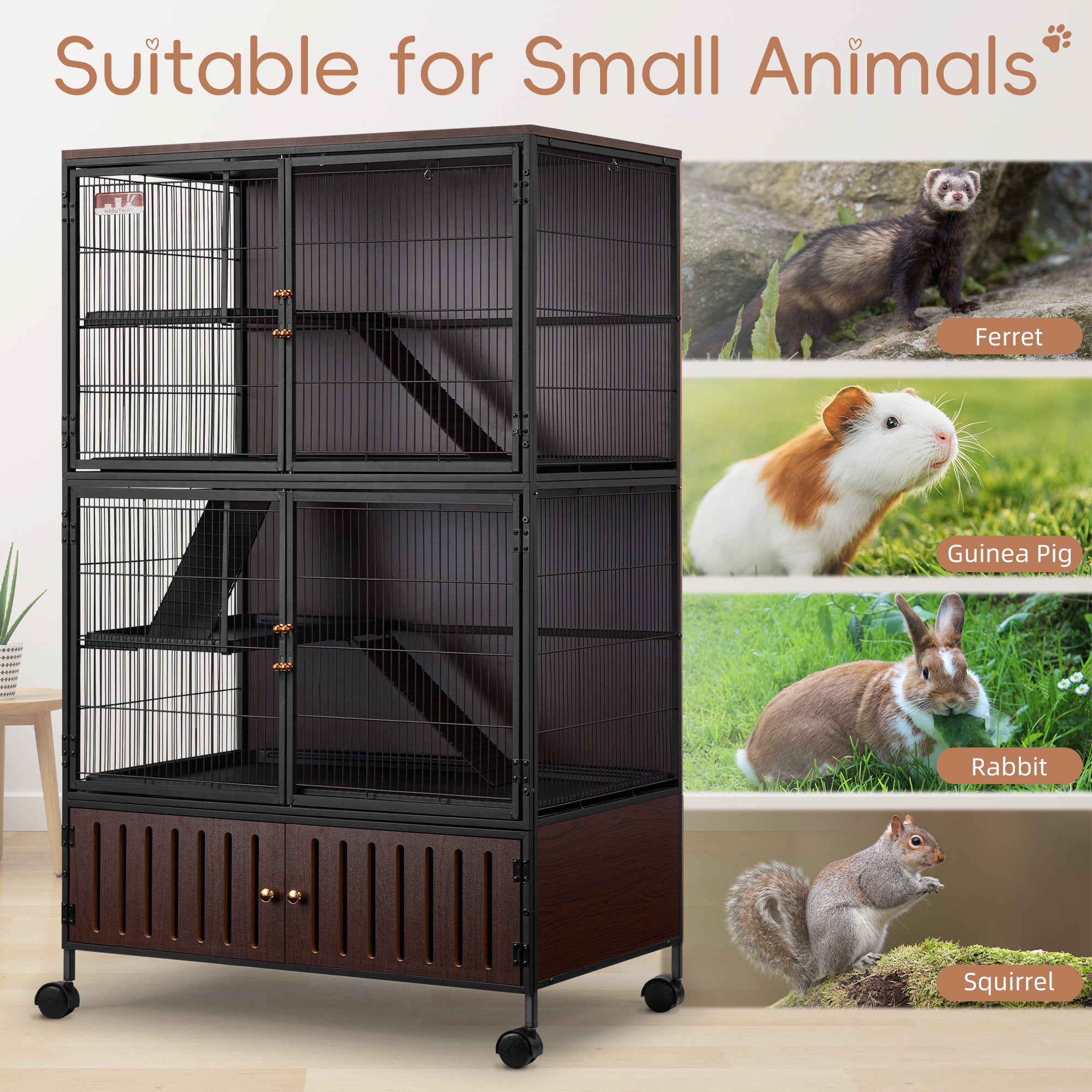 50"H Metal Large Ferret Cage with Removable Ramps, Double Door