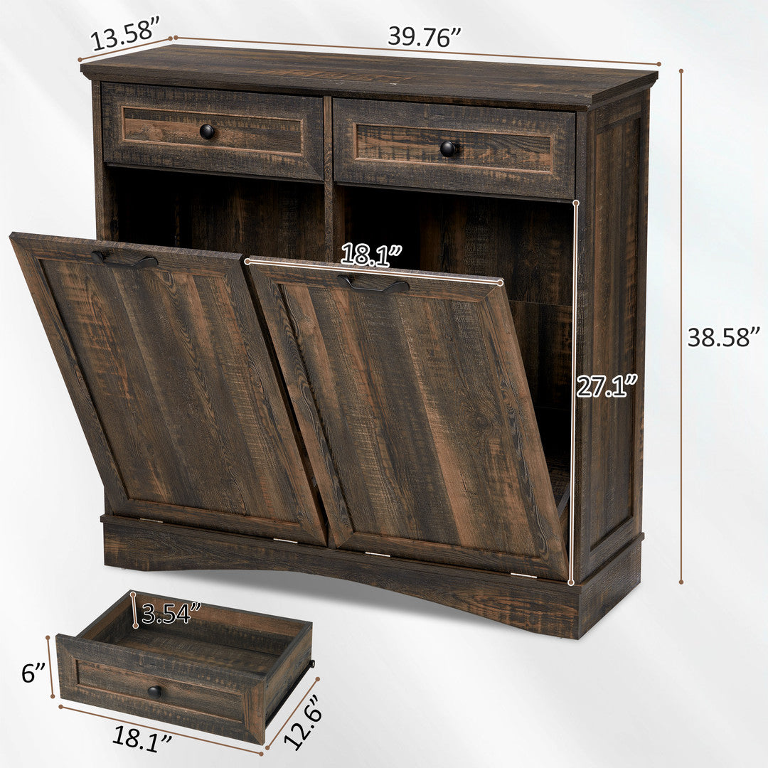 AHB® Double Tilt Out Trash Cabinet, 26 Gallon Trash Can Cabinet with Drawers & Handles for Kitchen