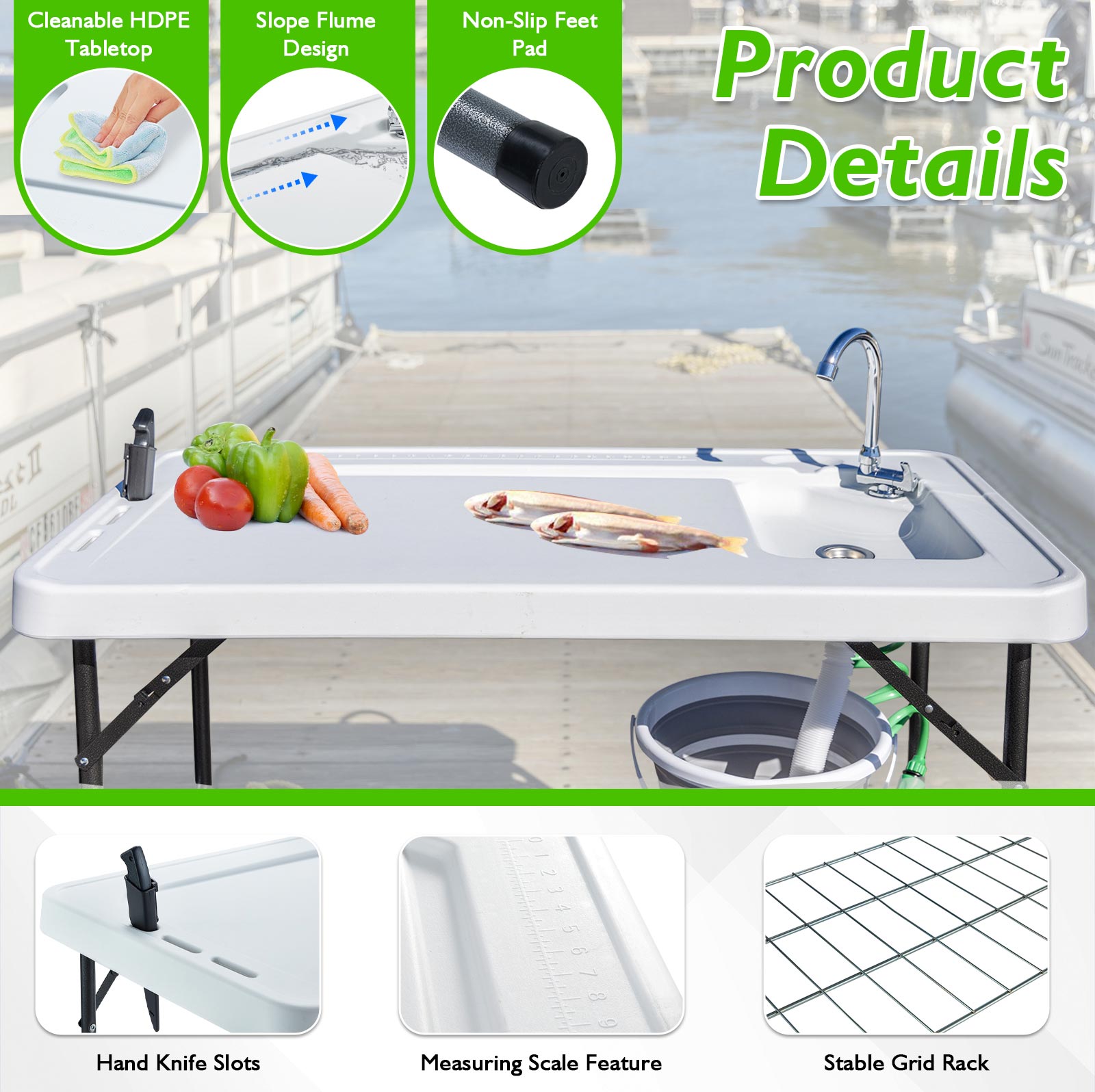AHB® Folding Fish Cleaning Table Portable Camping Sink with Faucet Drainage Hose & Sprayer