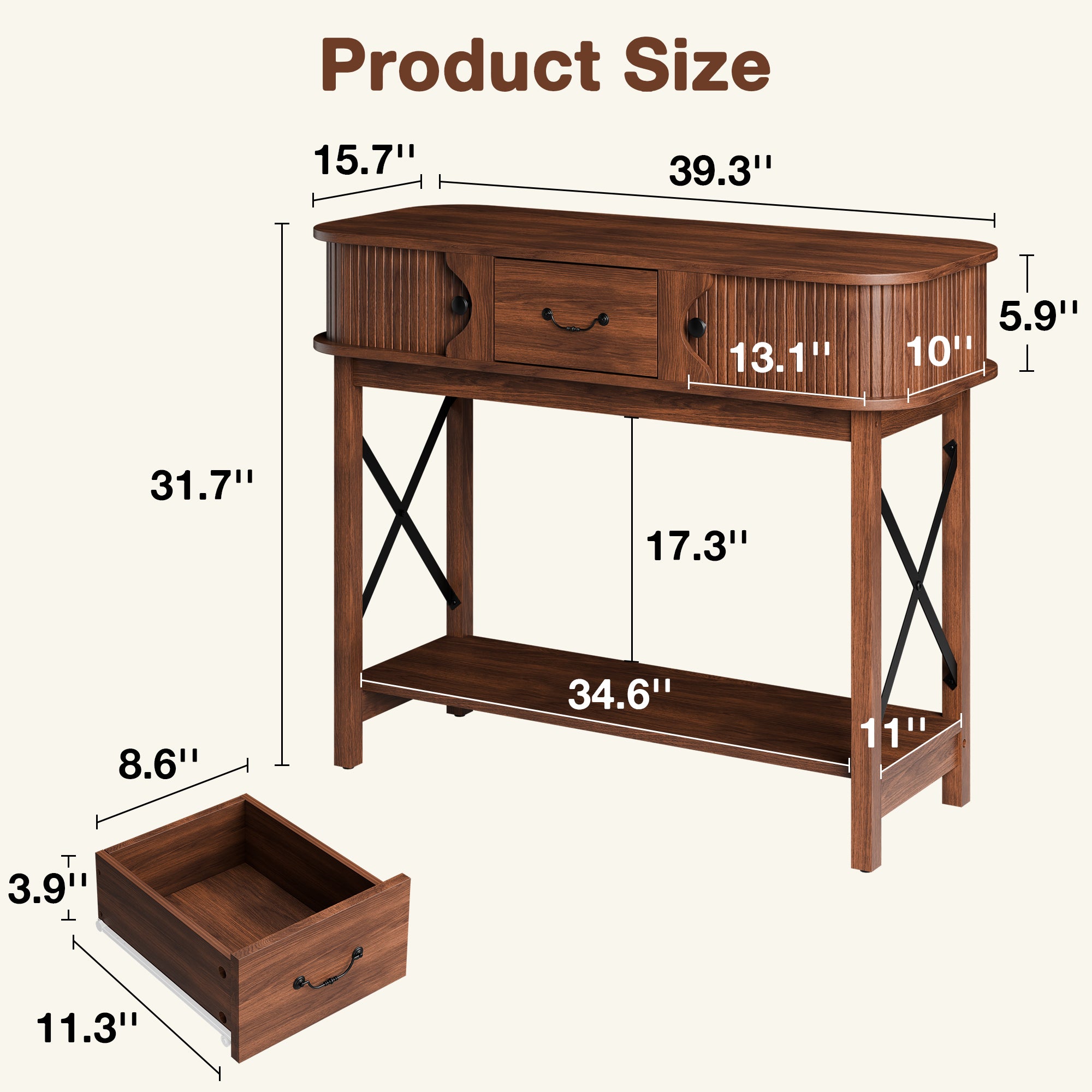 39.3" Console Table, Sofa Tables with Open Storage Shelf