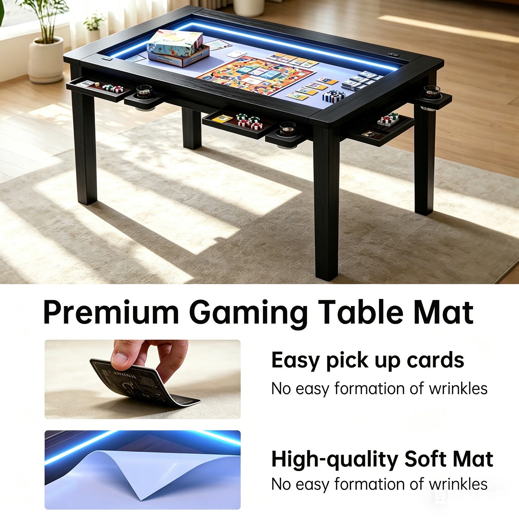 AHB® Solid Wood Board Game Table for 4-6 with Led Light