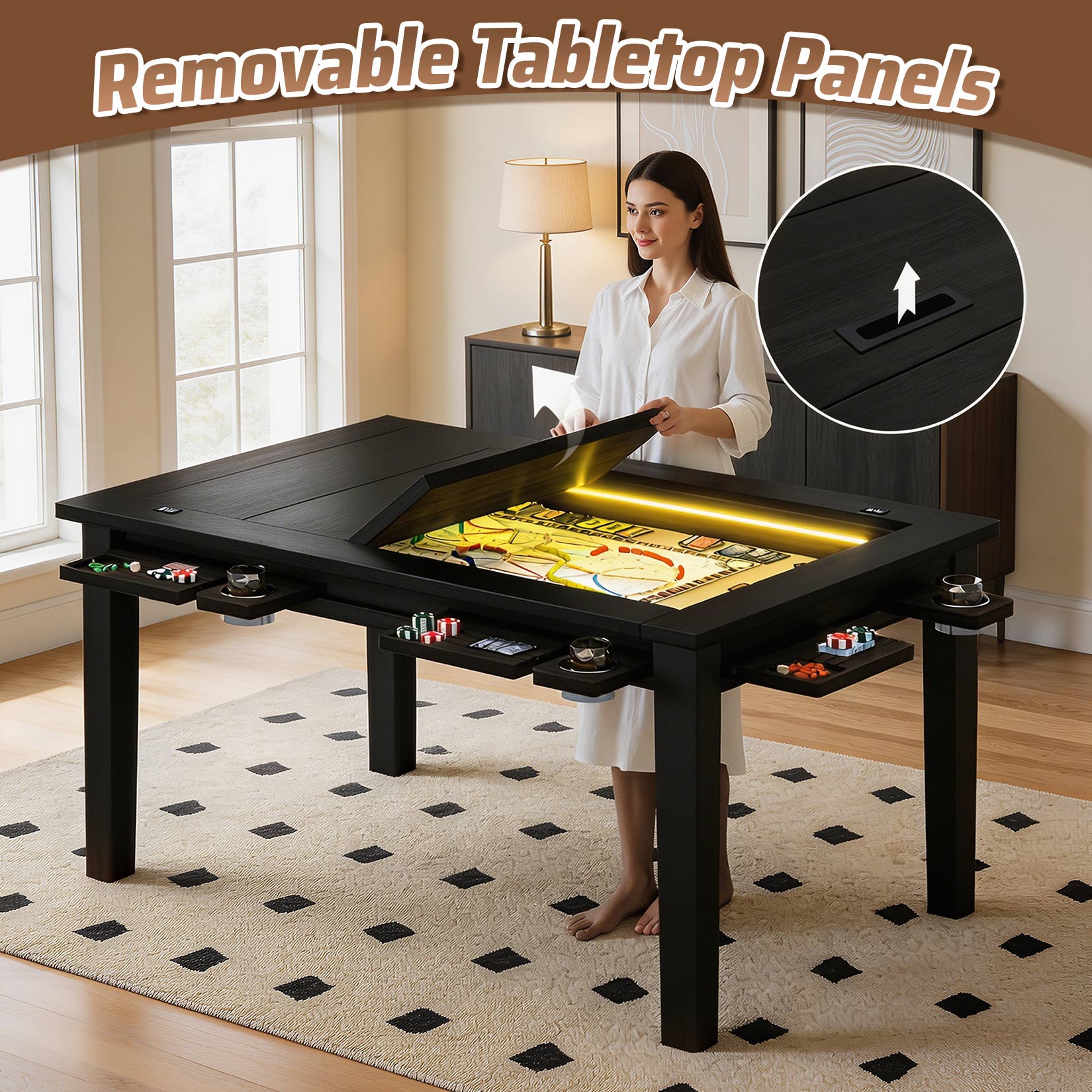 AHB® Board Game Table for 4-6 with Led Light
