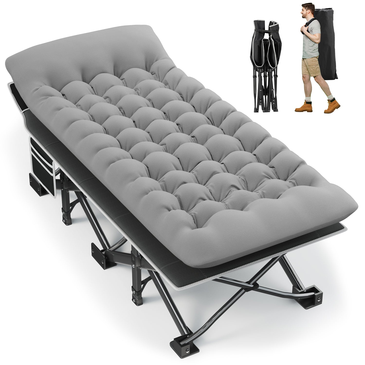 AHB® Portable Camping Cot with Thick Mattress, Carry Bag, Side Pocket