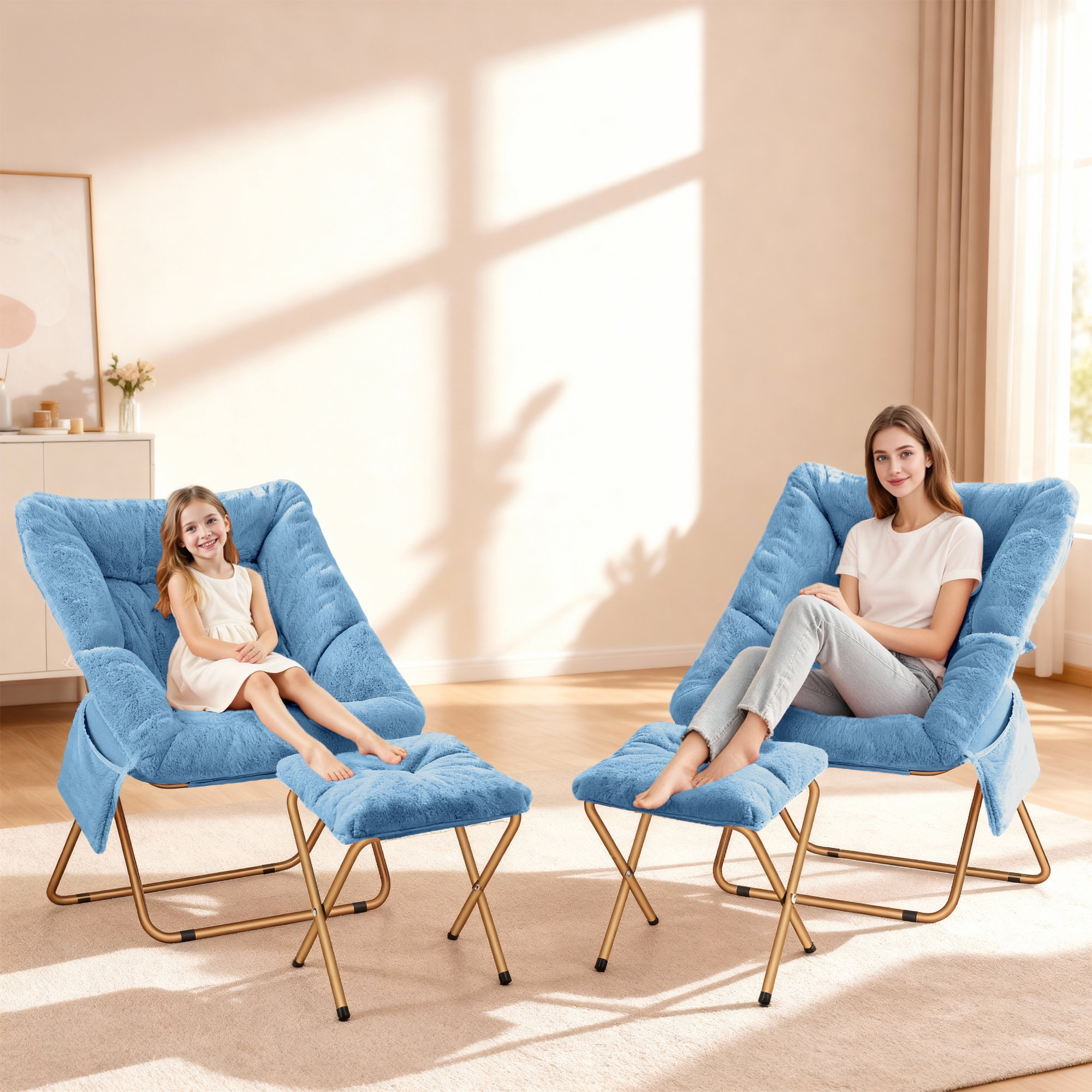 Comfy Saucer Chair, Foldable Living Room Chairs, Soft Faux Fur Lounge Chair for Bedroom, Reading Chairs for Adults,Teens, X-Large