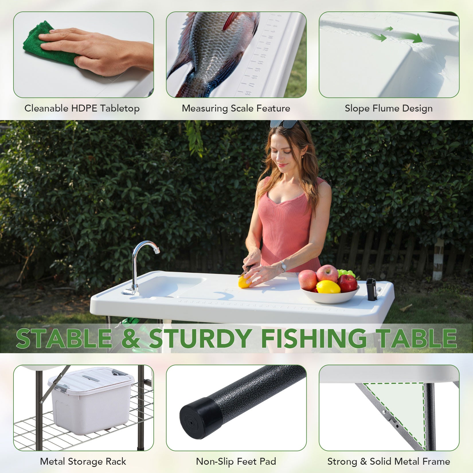 AHB® Folding Fish Cleaning Table Portable Camping Sink with Faucet Drainage Hose & Sprayer