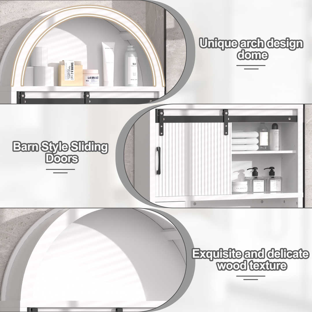 Over The Toilet Storage Cabinet with Wood Grain Doors and Arc Design