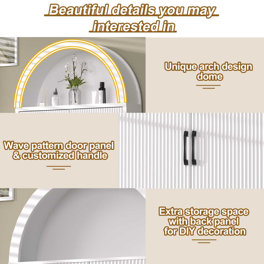 Over The Toilet Storage Cabinet with Wood Grain Doors and Arc Design