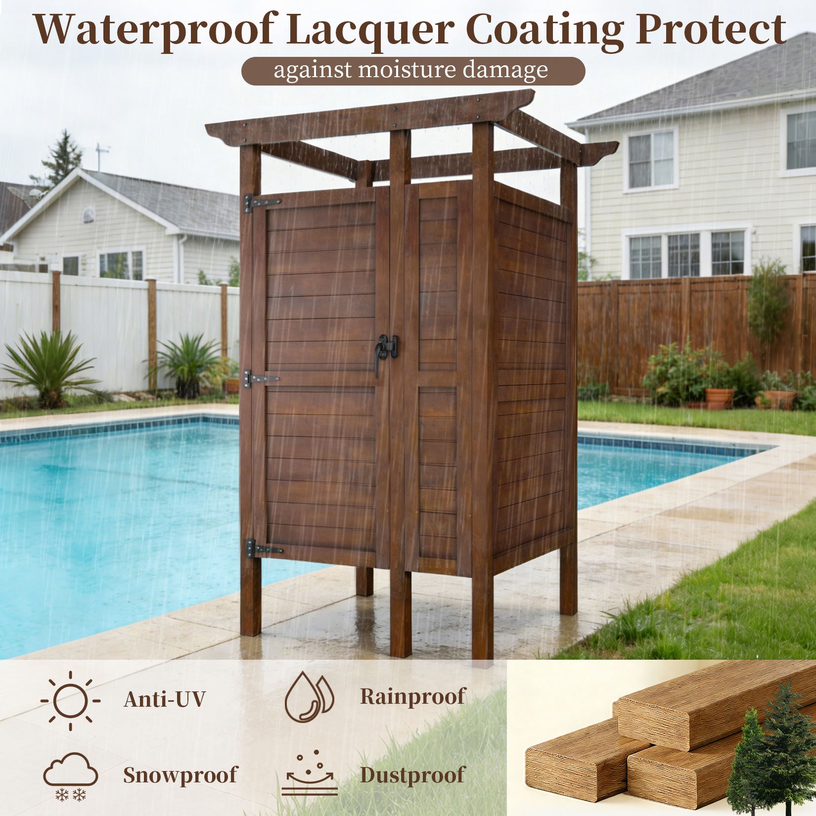 AHB® Outdoor Shower Enclosure Solid Wood Weatherproof Outdoor Shower Stall