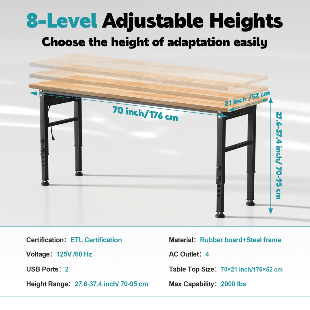 AHB® Adjustable Workbench，Heavy Duty Wood Work Bench 2000 Lbs Load Capacity