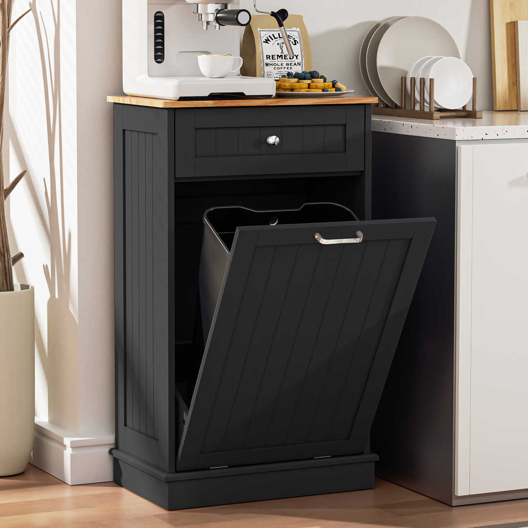 Single Tilt Out Trash Cabinet for 13 Gallon Waste Bin, Free Standing Kitchen Trash Can Cabinet with Drawers