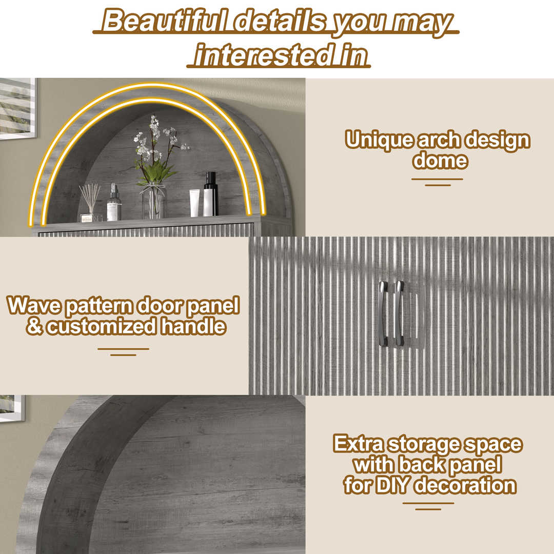 Over The Toilet Storage Cabinet with Wood Grain Doors and Arc Design