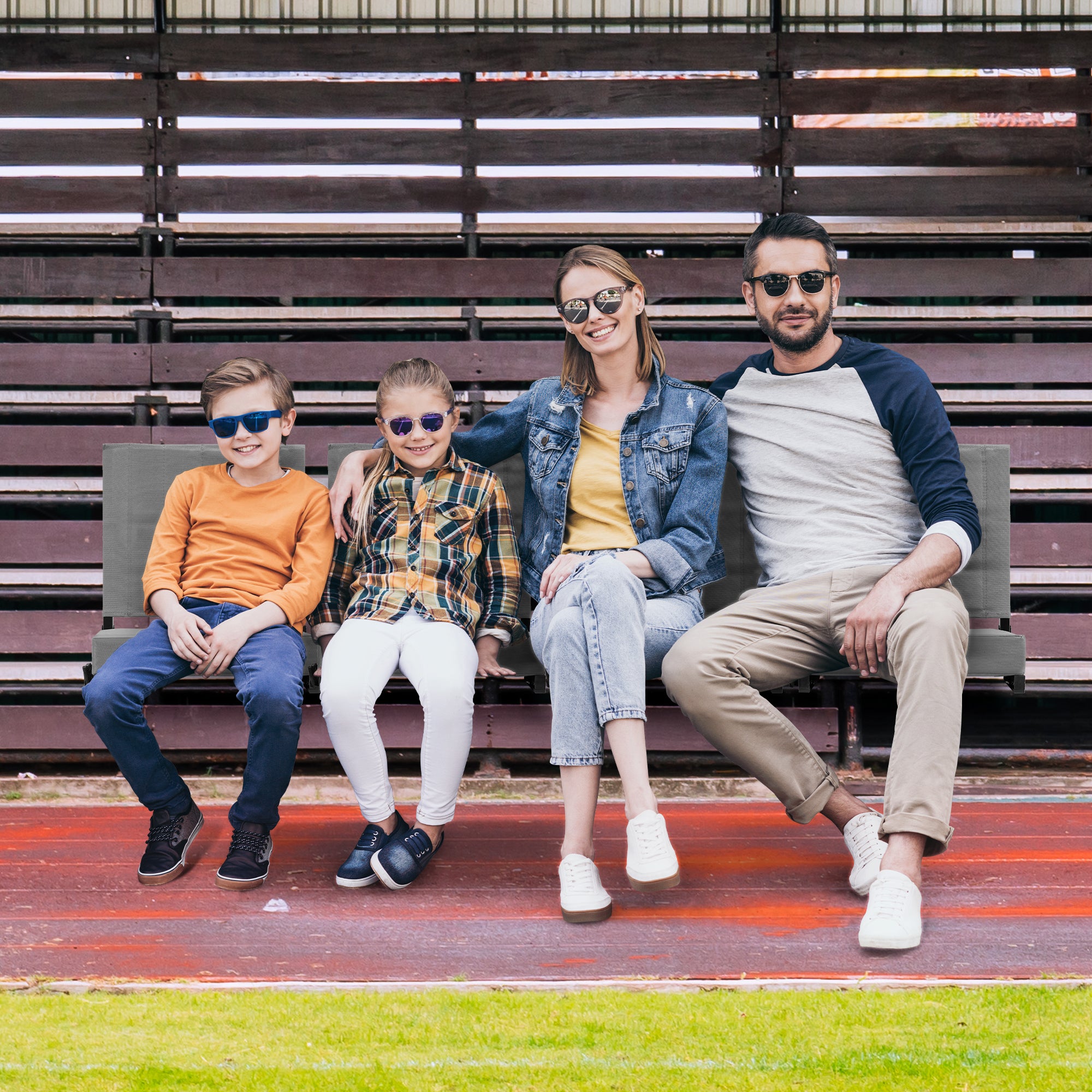 AHB® Stadium Seat for Bleachers with Back Support and Cushion, Bleacher Seats with Shoulder Strap and Cup Holder, Padded Portable Folding Comfort Stadium Chair, for Sports Events, Grey
