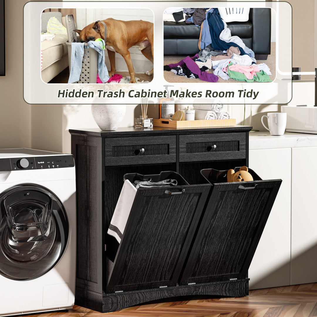 AHB® Double Tilt Out Trash Cabinet, 26 Gallon Trash Can Cabinet with Drawers & Handles for Kitchen