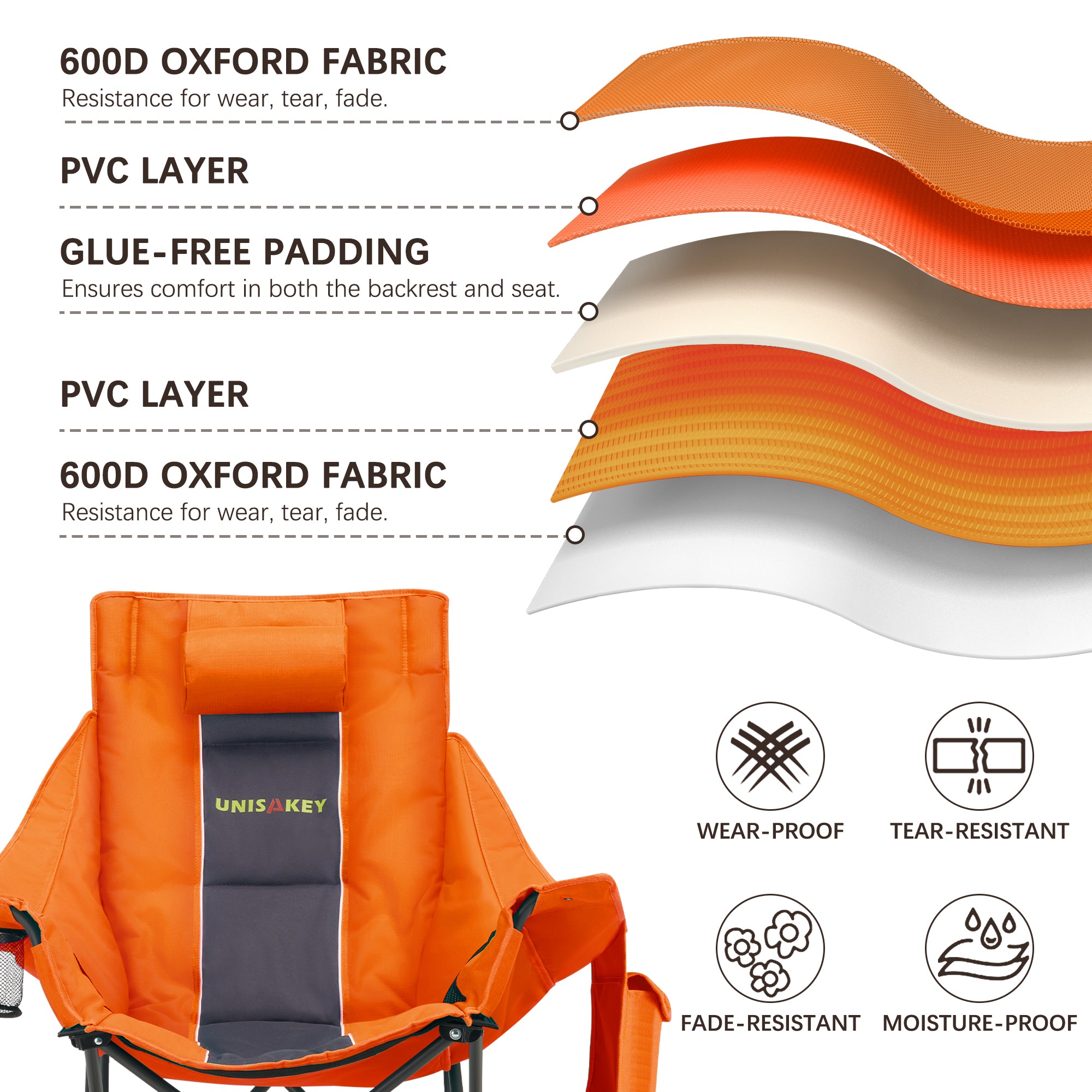 Oversized Rocking Camping Chair with Headrest & Cup Holder - 400lbs Capacity, 600D Oxford Fabric