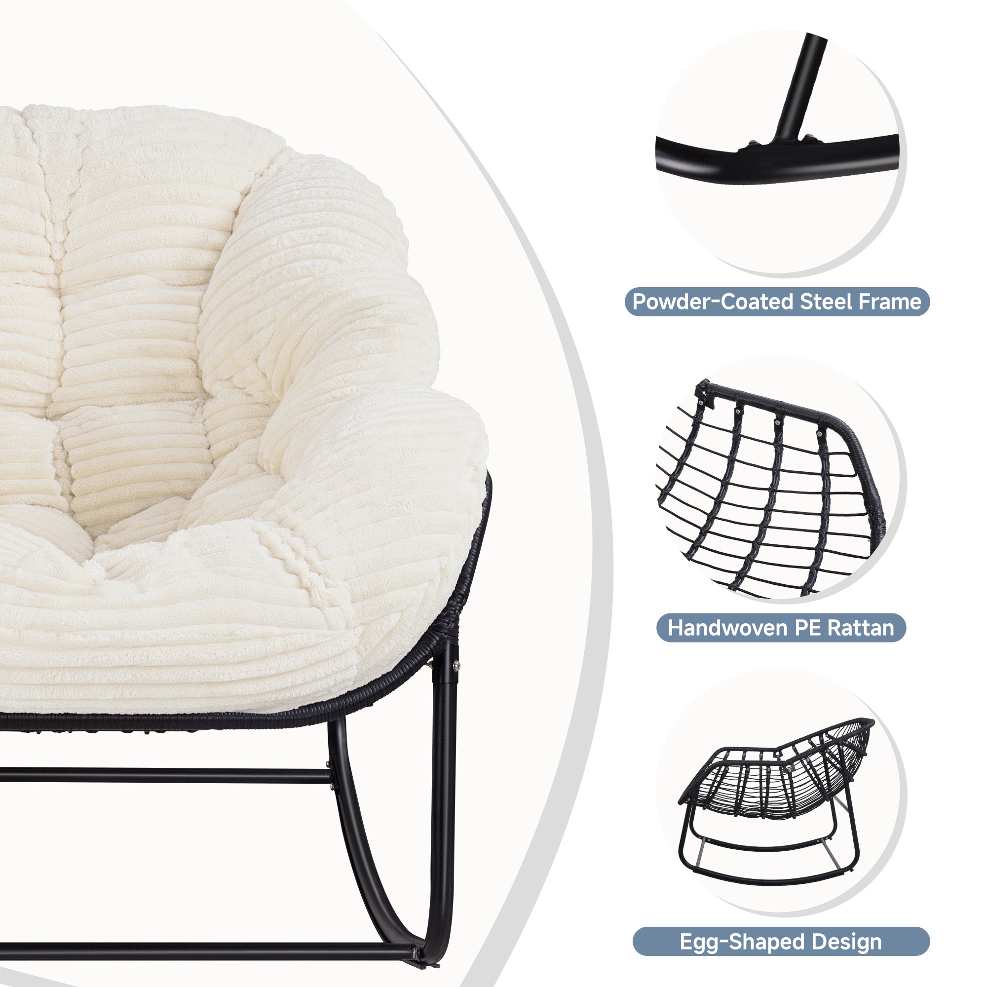 AHB® Oversized Indoor/Outdoor Egg Rocking Chair with Thick Corduroy Cushion, Straps & Modern Wicker Design