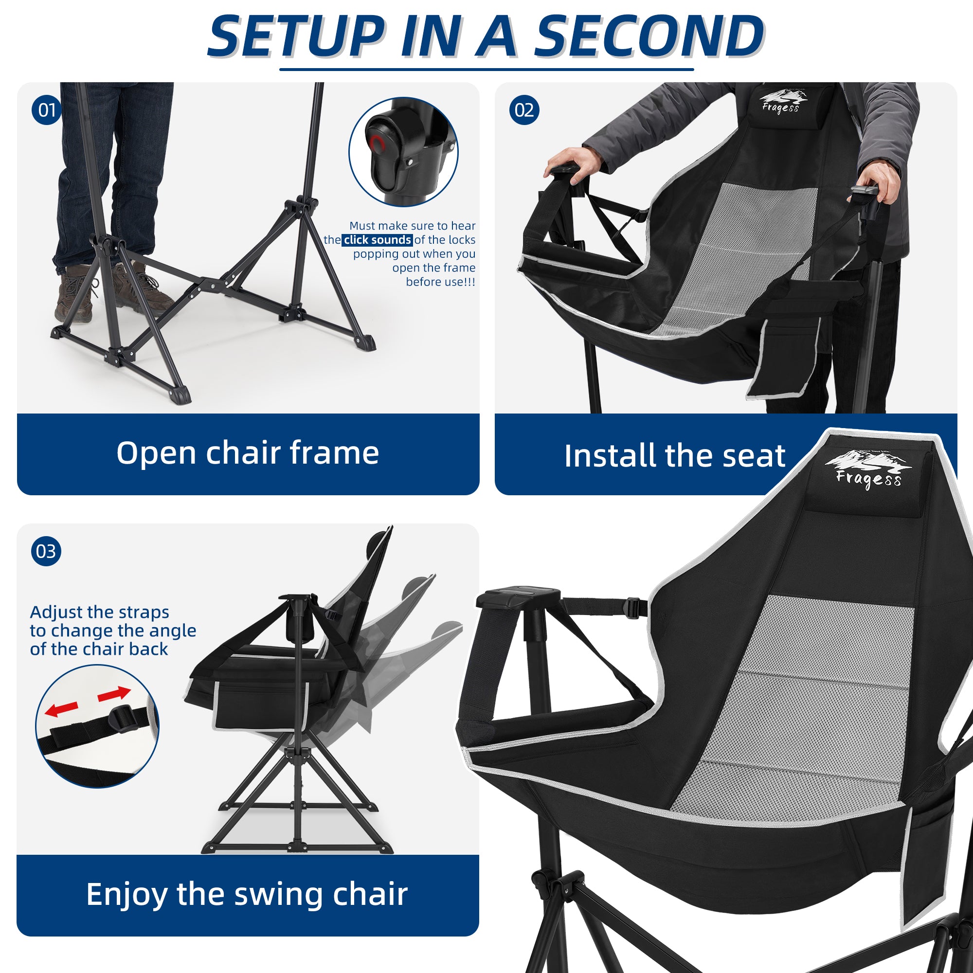 Portable Hammock Camping Chair with Adjustable Back Supports 330lbs