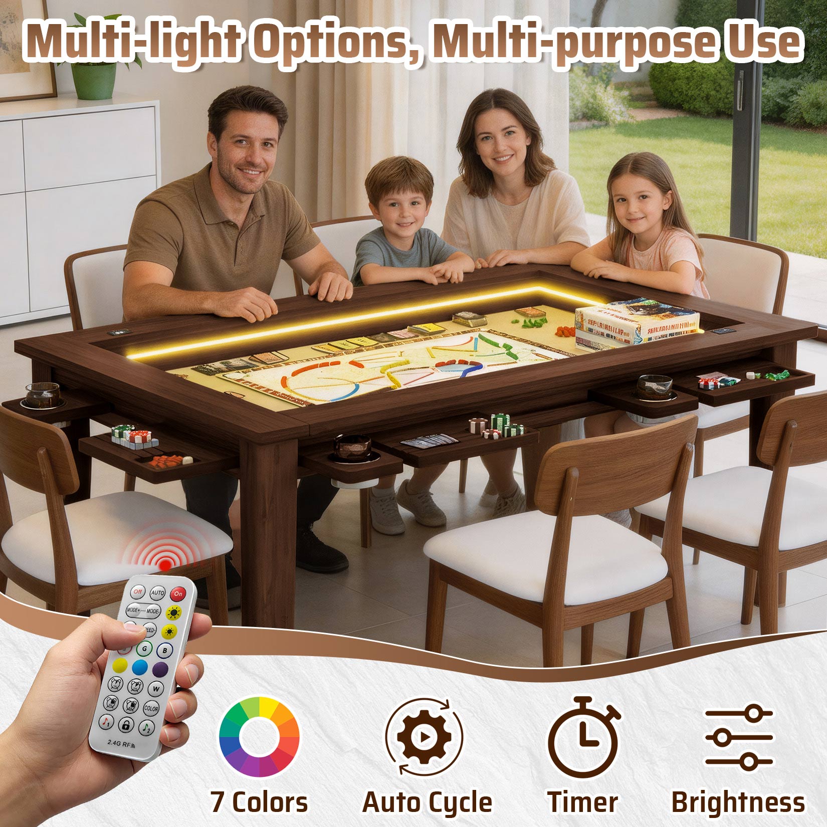 AHB® Board Game Table for 4-6 with Led Light
