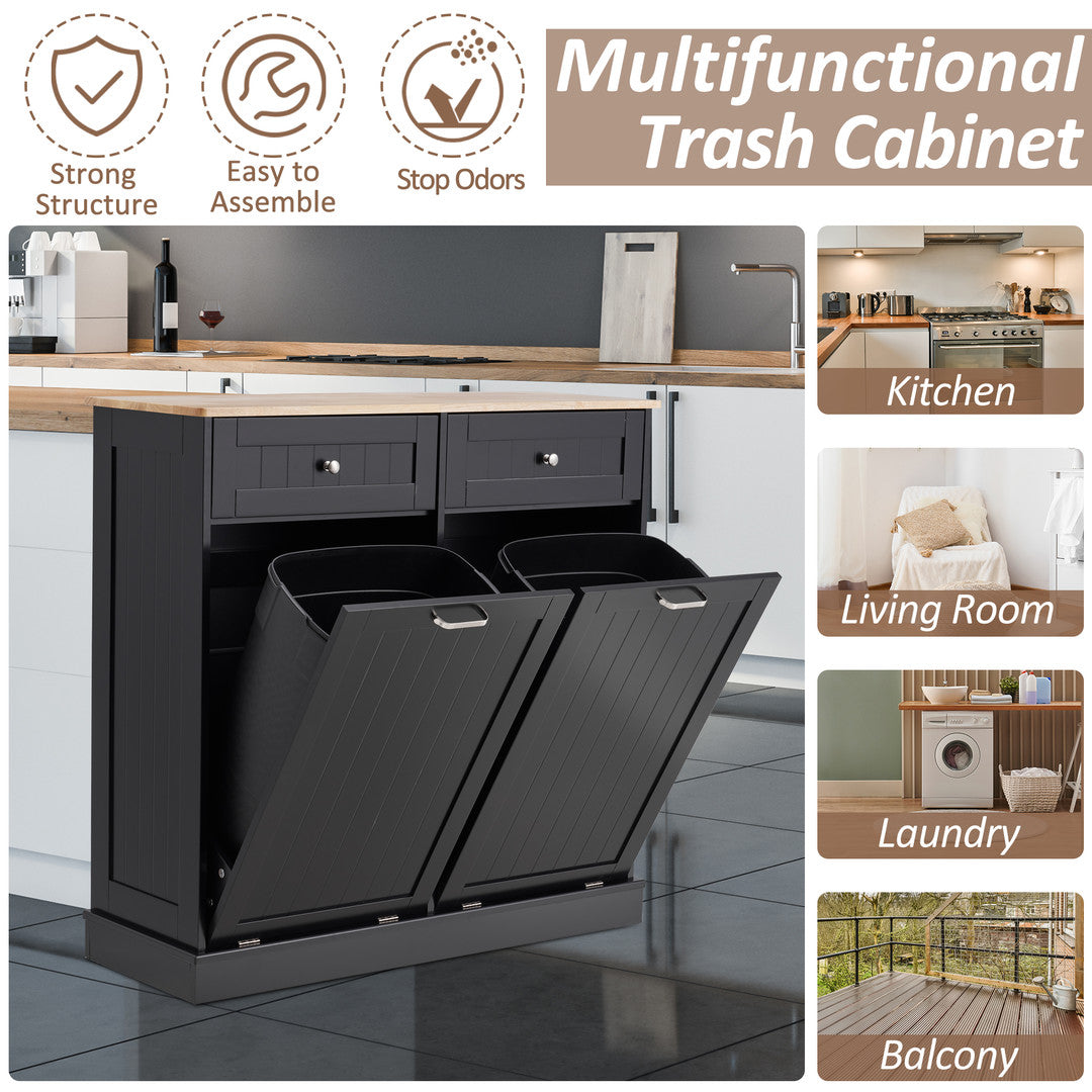 AHB® Double Tilt Out Trash Cabinet, 26 Gallon Trash Can Cabinet with Drawers & Handles for Kitchen