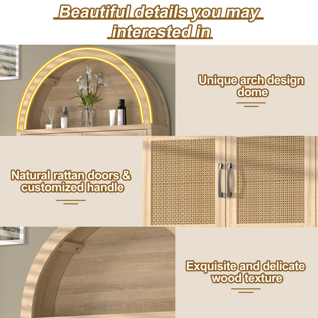 Over The Toilet Storage Cabinet with Wood Grain Doors and Arc Design