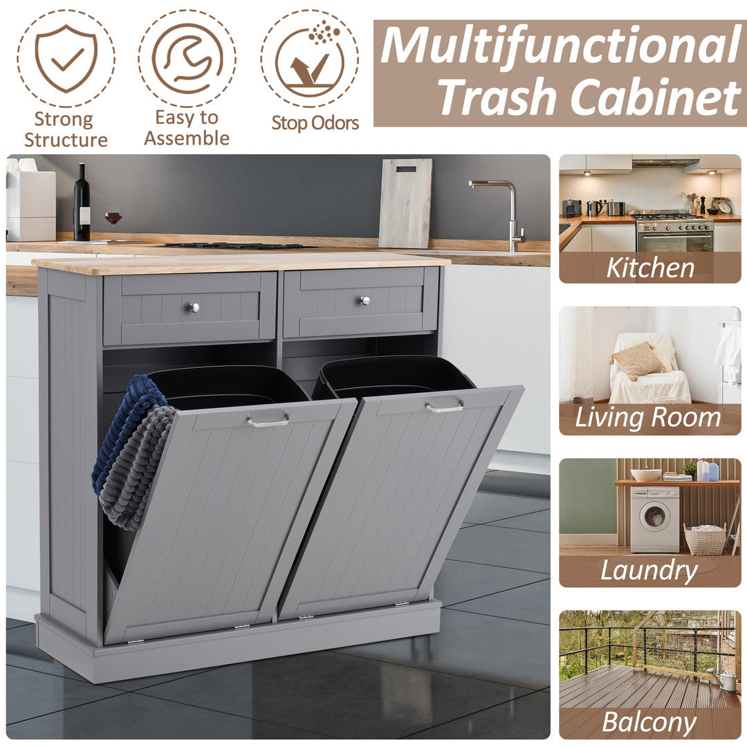AHB® Double Tilt Out Trash Cabinet, 26 Gallon Trash Can Cabinet with Drawers & Handles for Kitchen