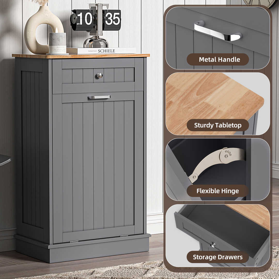 Single Tilt Out Trash Cabinet for 13 Gallon Waste Bin, Free Standing Kitchen Trash Can Cabinet with Drawers