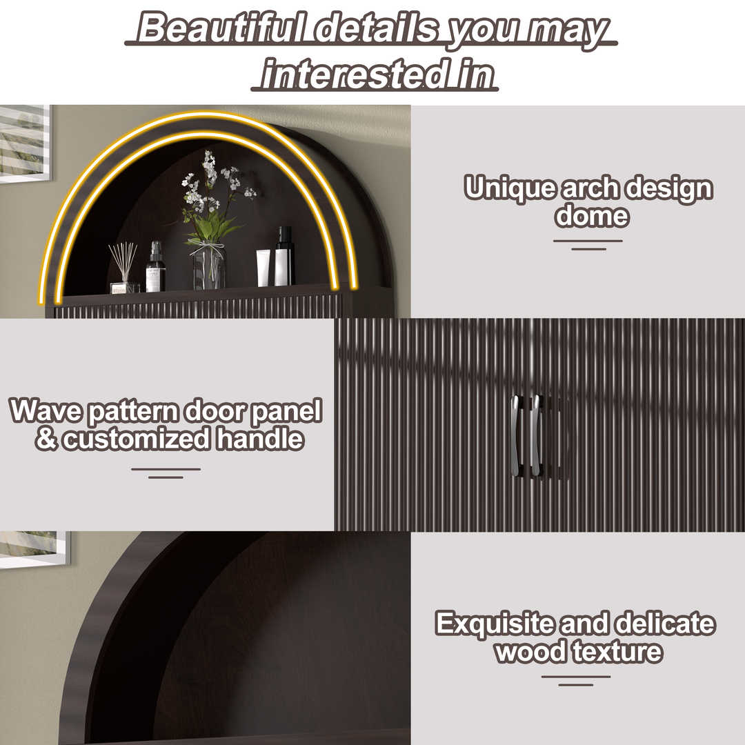 Over The Toilet Storage Cabinet with Wood Grain Doors and Arc Design