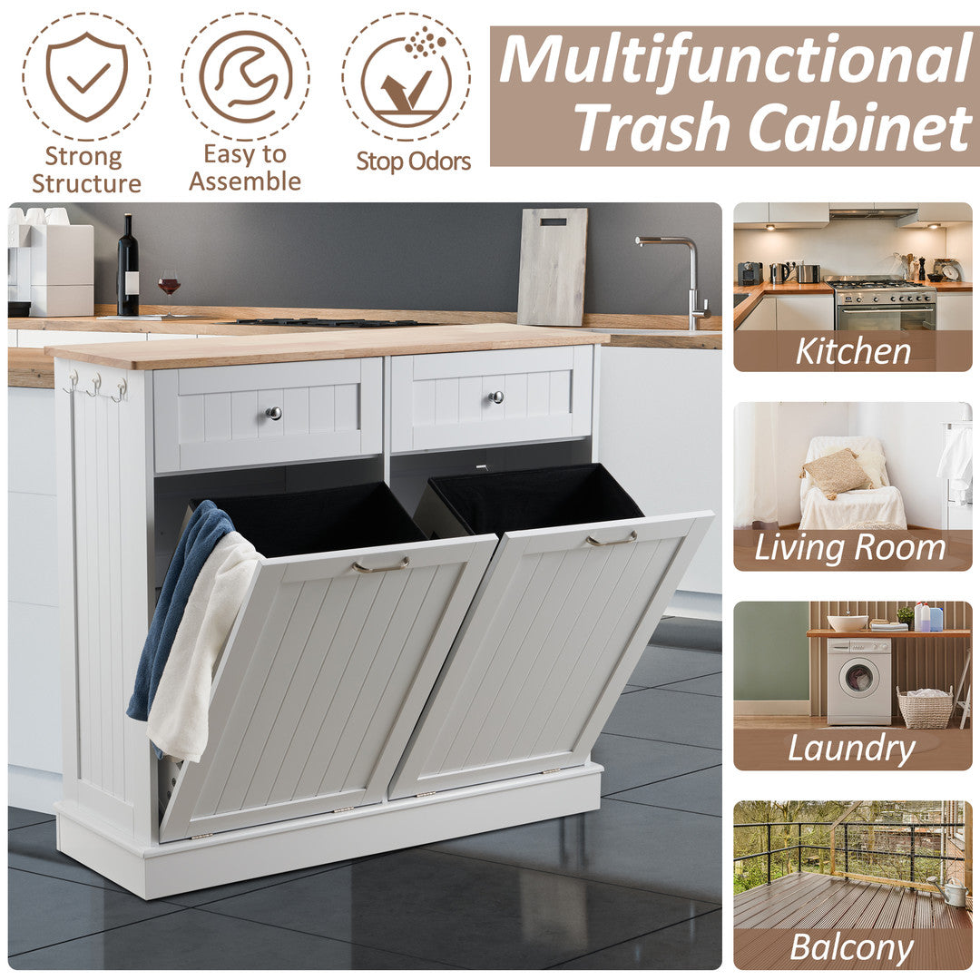 AHB® Double Tilt Out Trash Cabinet, 26 Gallon Trash Can Cabinet with Drawers & Handles for Kitchen
