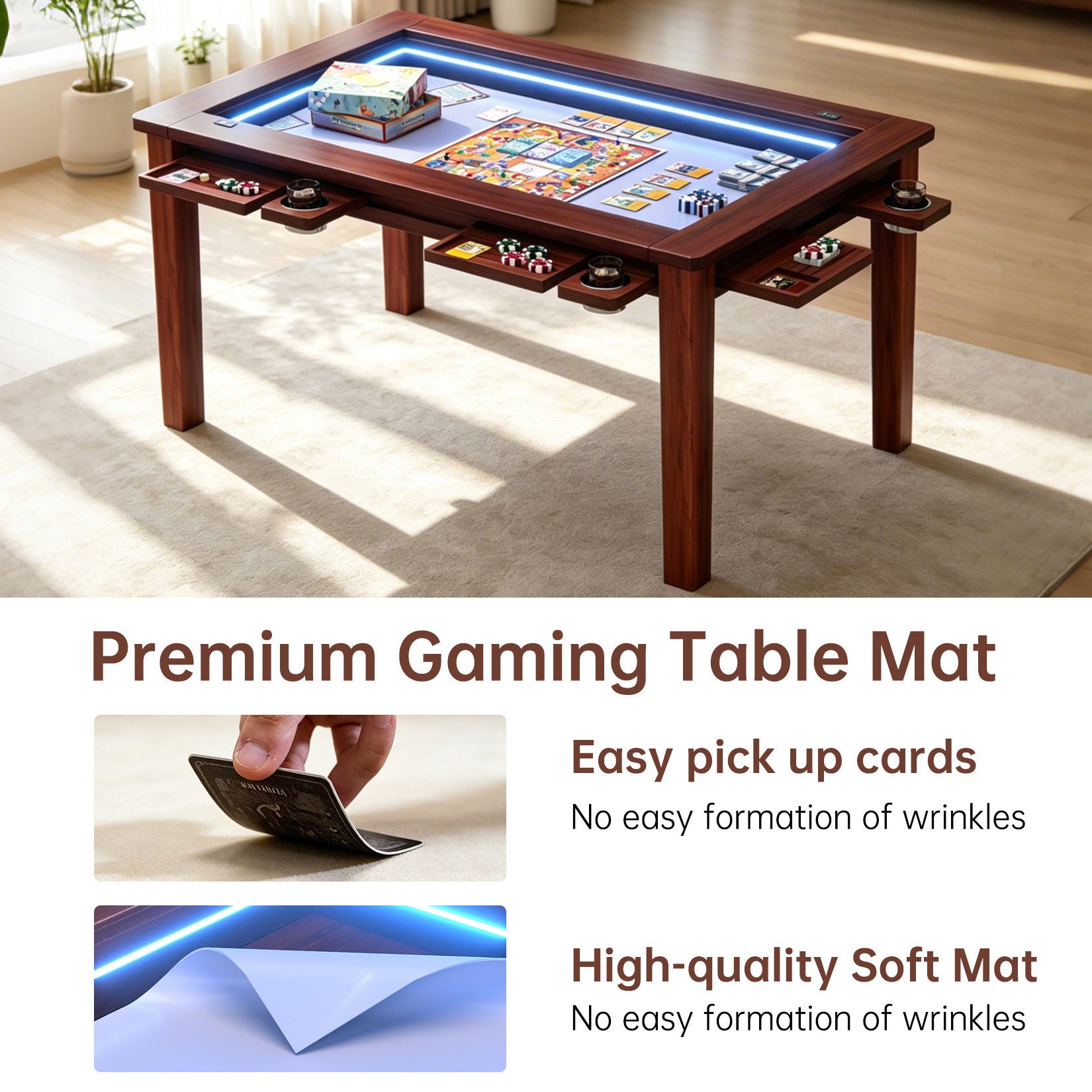 AHB® Solid Wood Board Game Table for 4-6 with Led Light