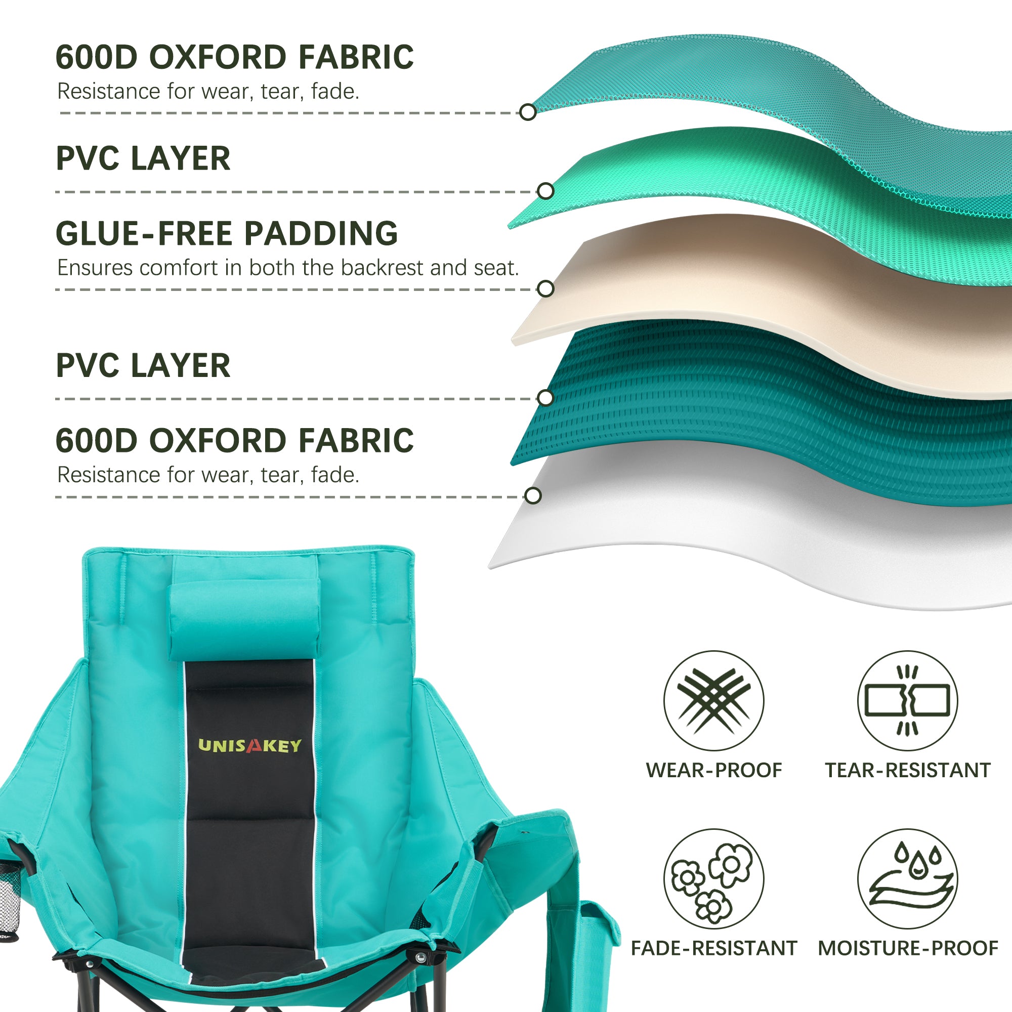 Oversized Rocking Camping Chair with Headrest & Cup Holder - 400lbs Capacity, 600D Oxford Fabric