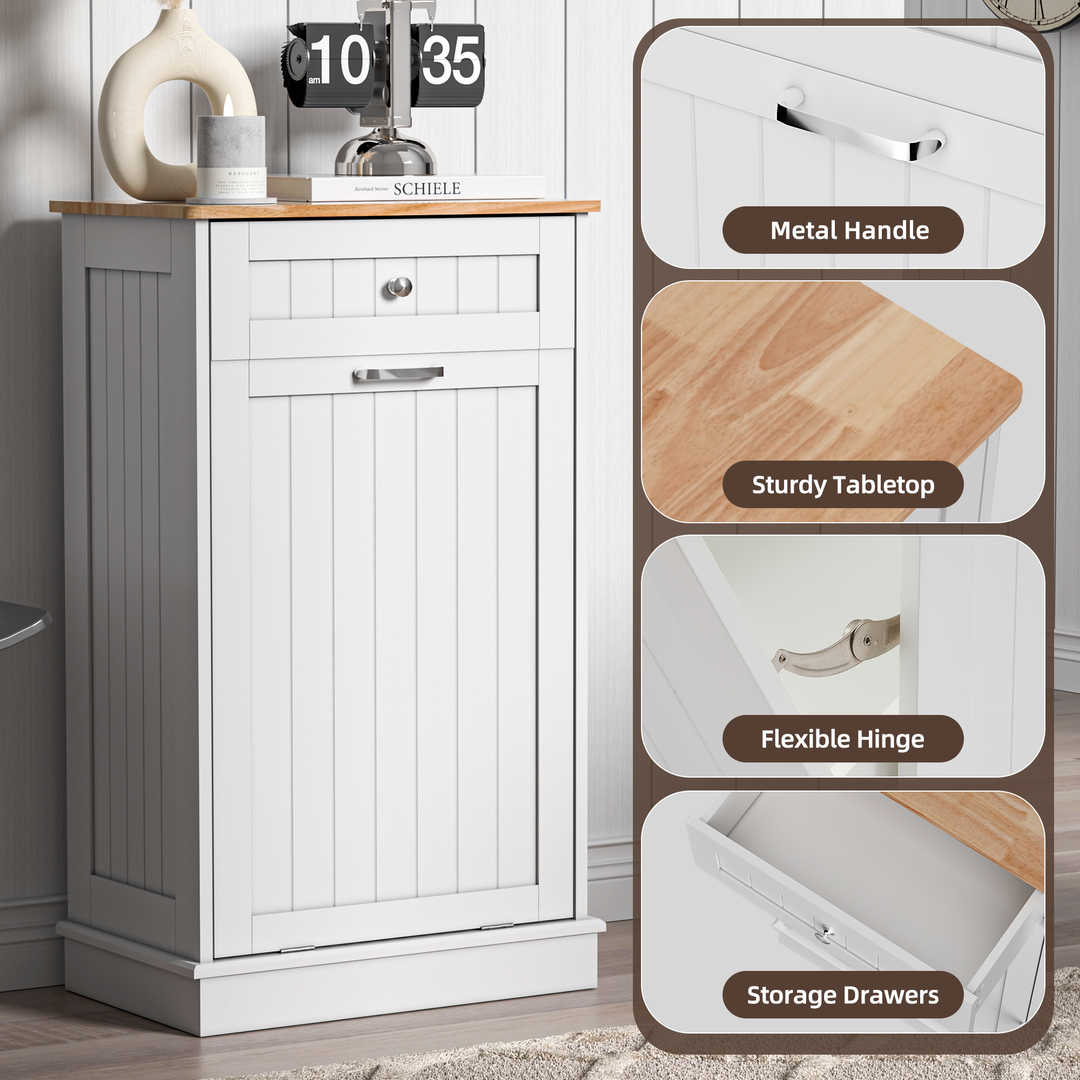 Single Tilt Out Trash Cabinet for 13 Gallon Waste Bin, Free Standing Kitchen Trash Can Cabinet with Drawers