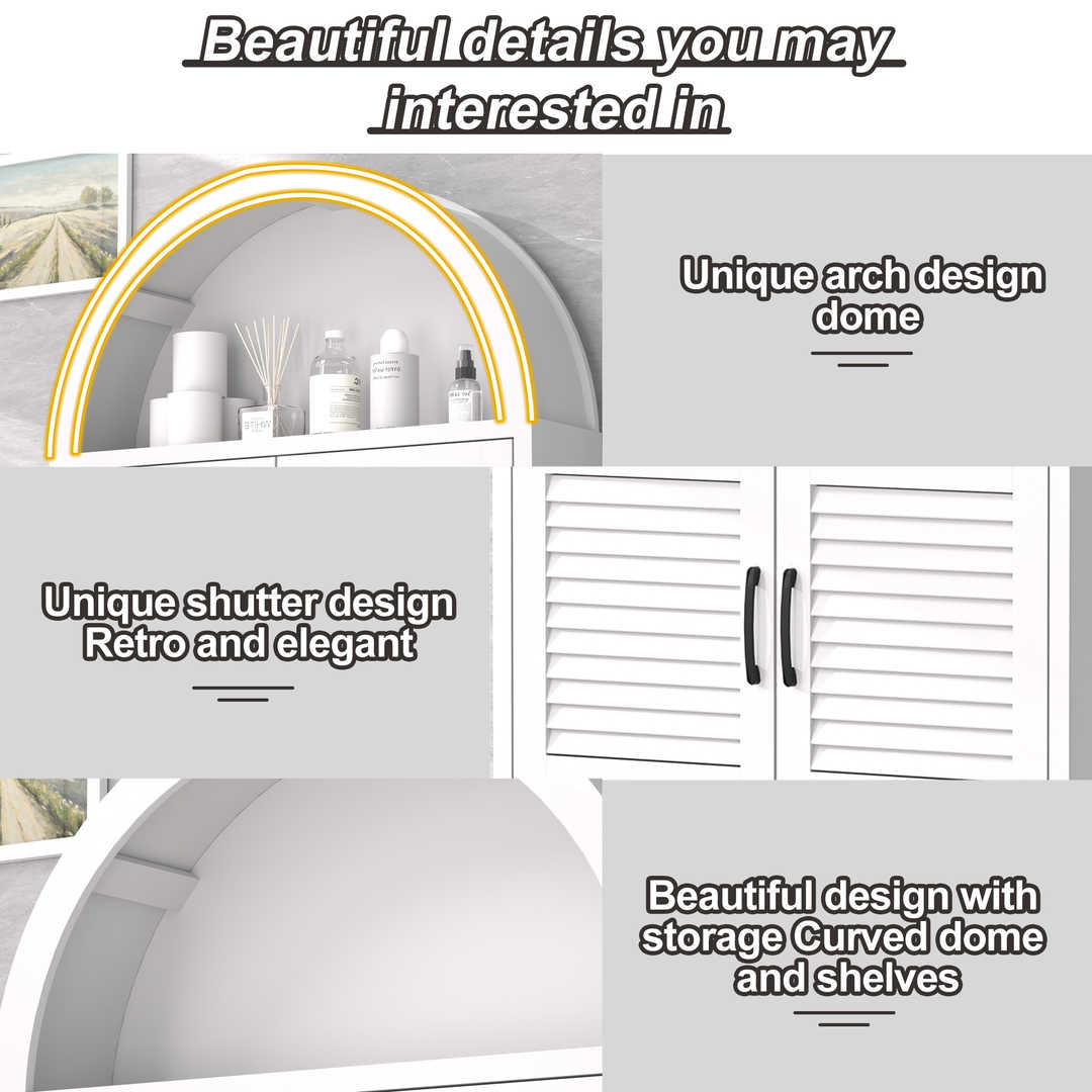 Over The Toilet Storage Cabinet with Wood Grain Doors and Arc Design