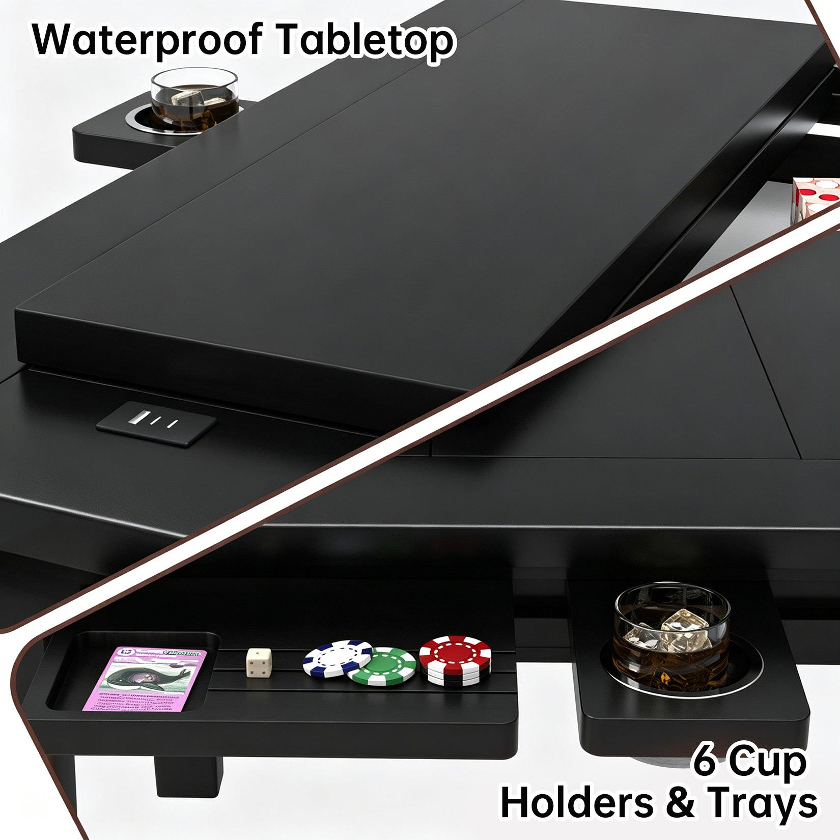 AHB® Solid Wood Board Game Table for 4-6 with Led Light